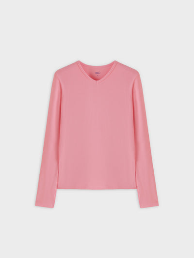 High V Ribbed Tee LS-True Pink