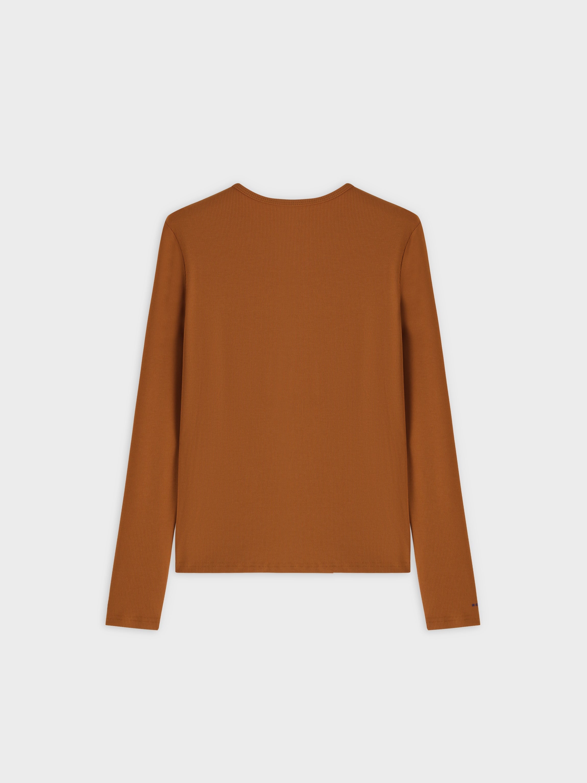 High V Ribbed Tee LS-Cognac