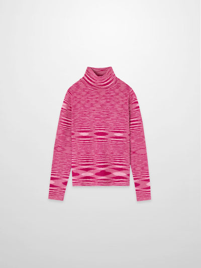 Abstract Stripe Knit Turtleneck-Berry Stripe