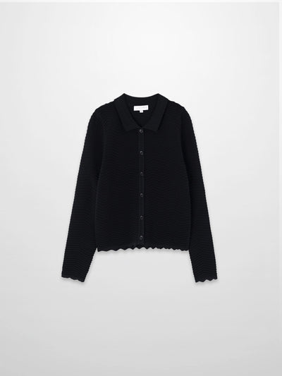 Wave Knit Cardigan-Black