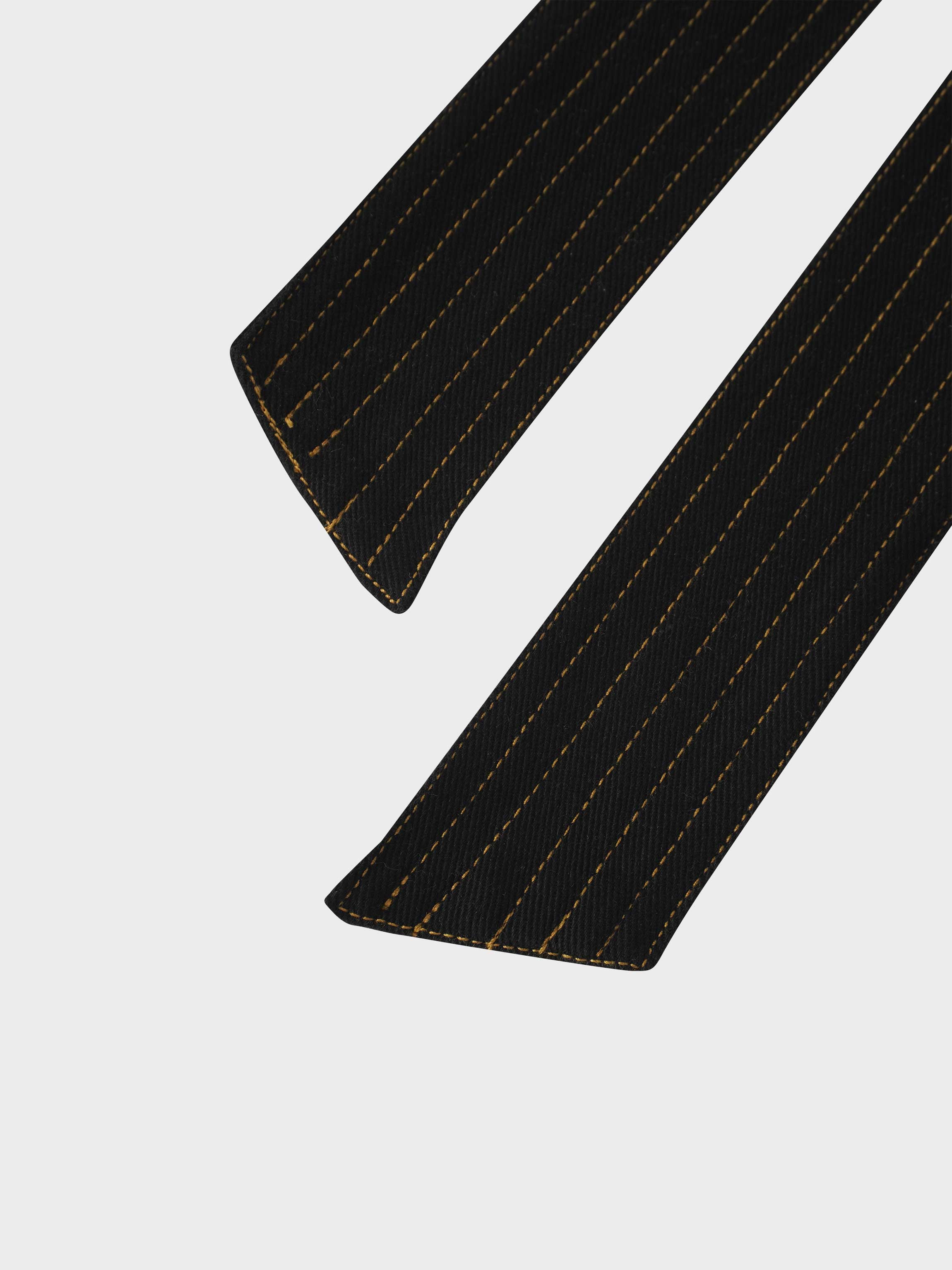 Stitched Tiered Belted Denim Skirt-Black