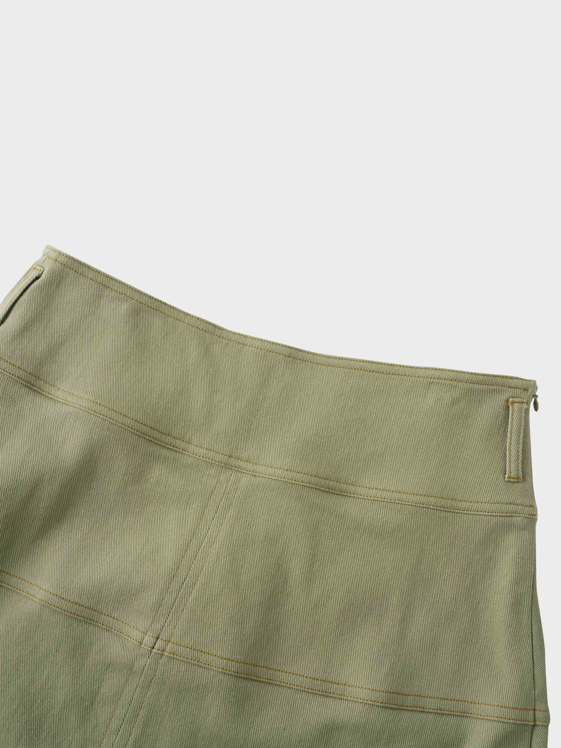 Stitched Tiered Belted Denim Skirt-Sage Green