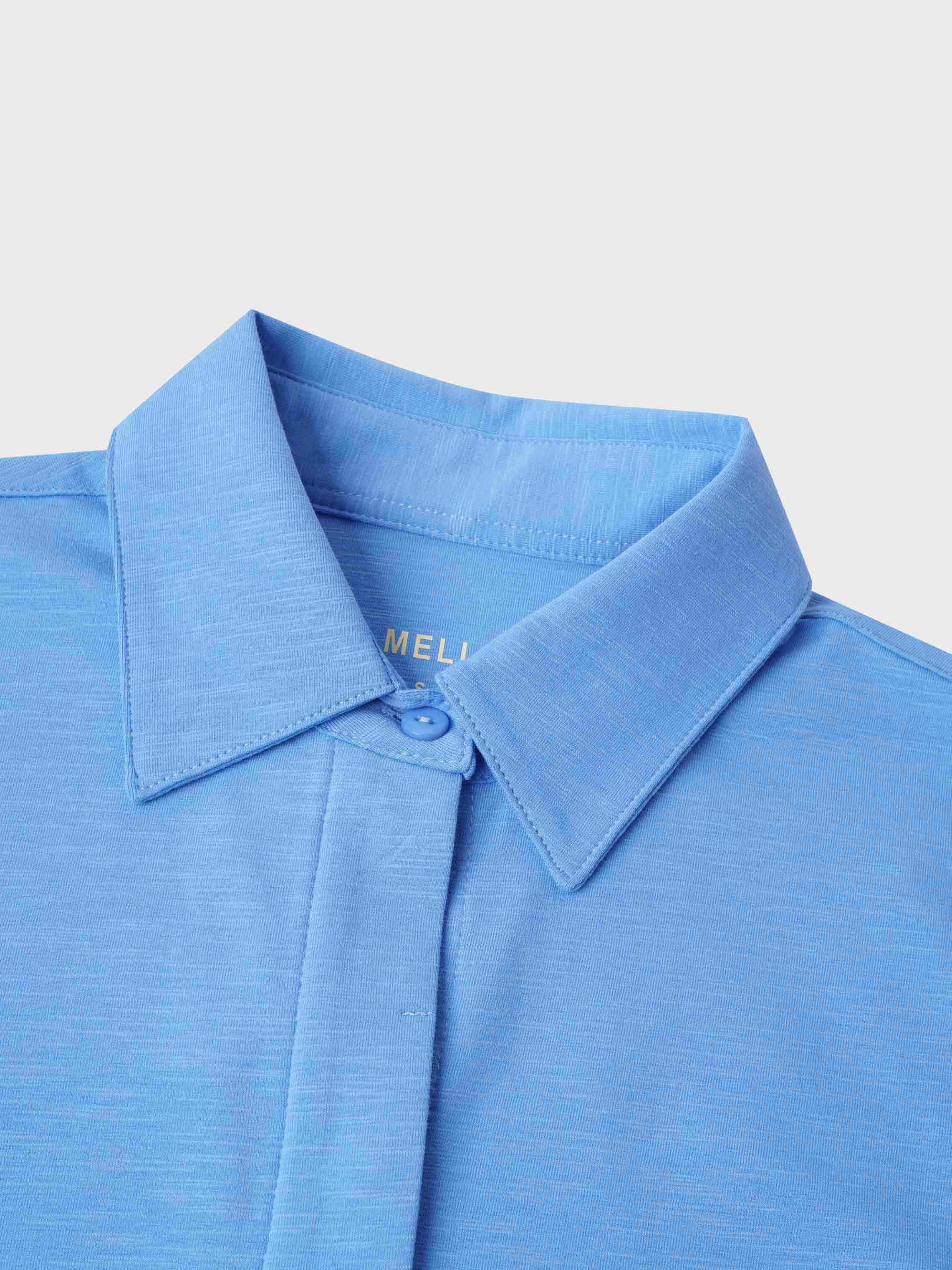 Button Down T-Shirt Blouse-Sky Blue