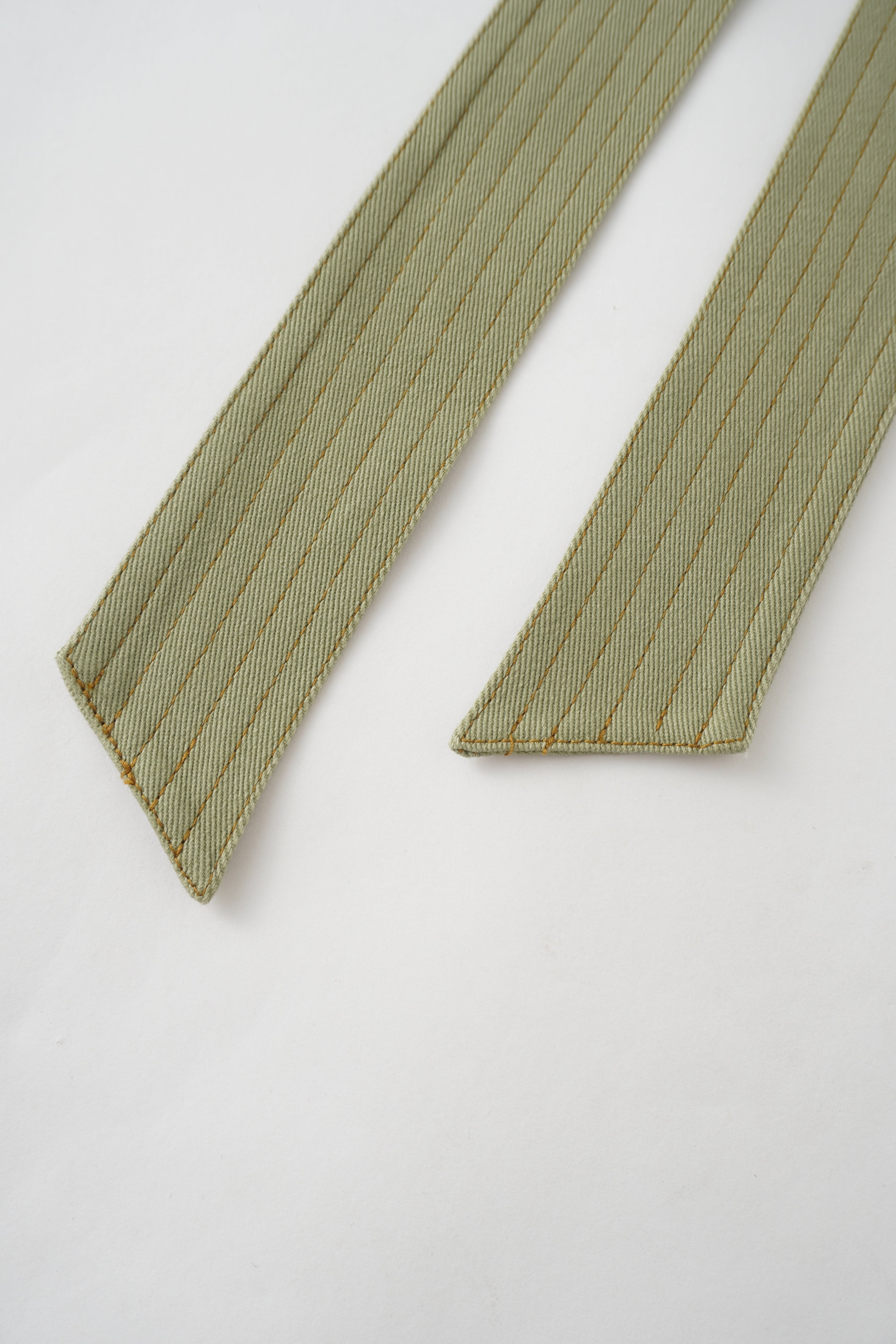 Stitched Tiered Belted Denim Skirt-Sage Green