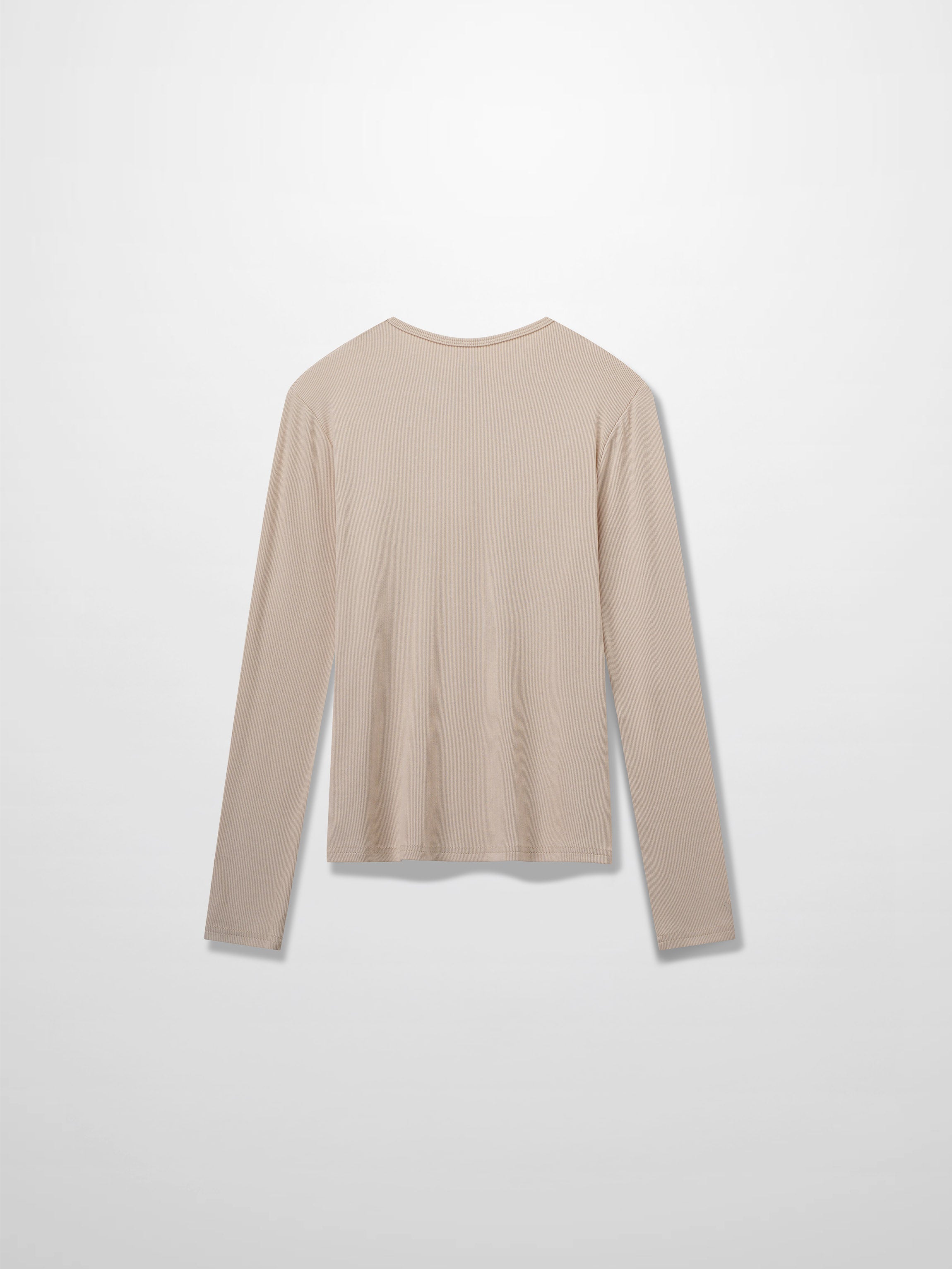 RIBBED HIGH V TEE LS-BEIGE
