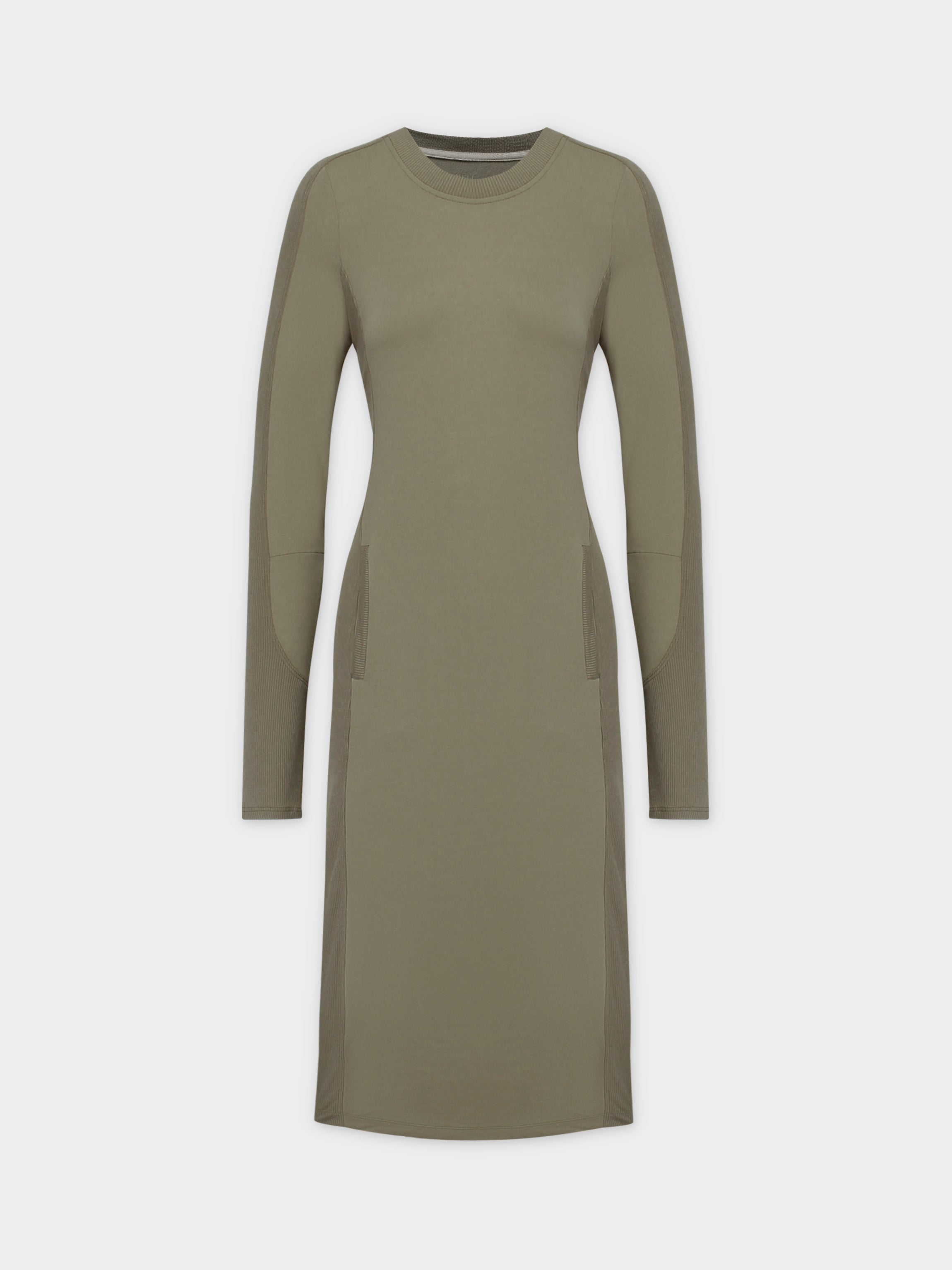 CREW NECK POCKET TEE DRESS 41"-OLIVE