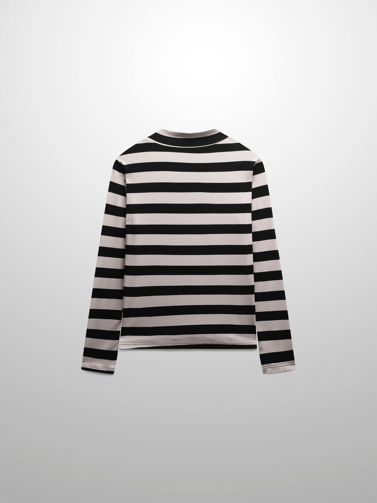 Striped Ribbed Turtleneck-Black/Cream