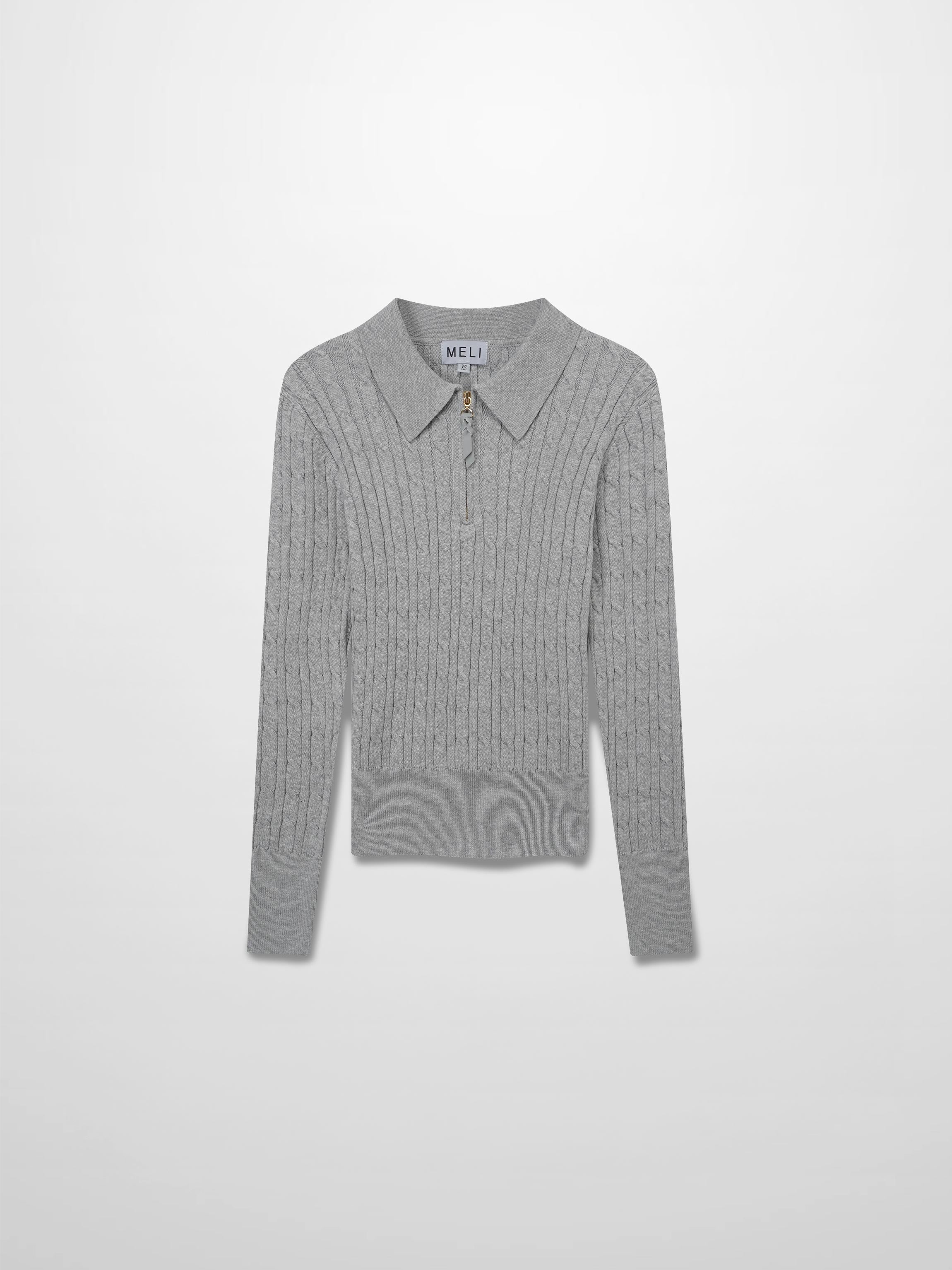 Leather Pull Half Zip Cable Polo-Heathered Grey