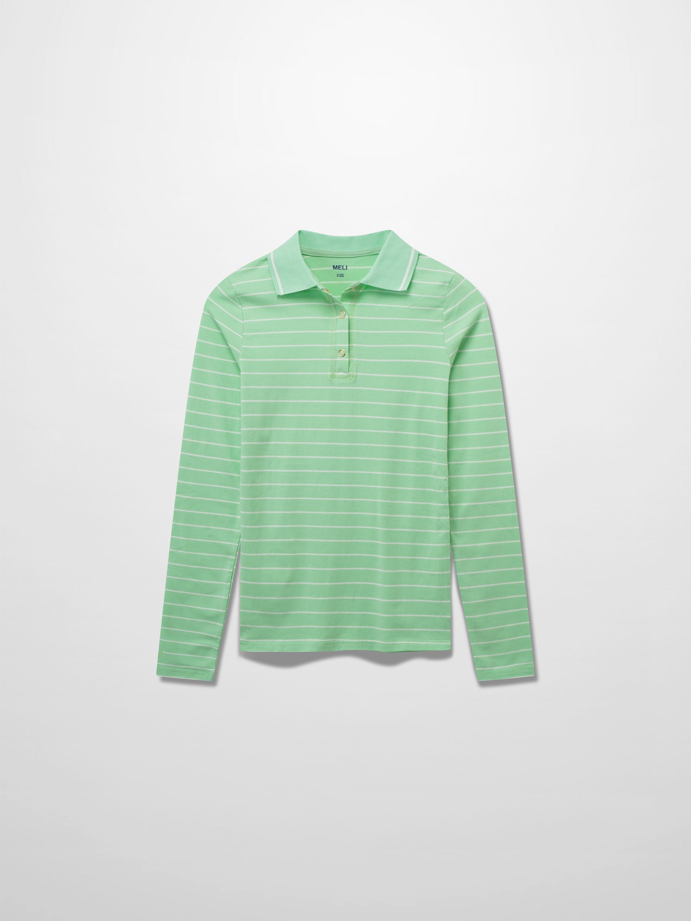 Striped Collar Snap Tee-Mint/White