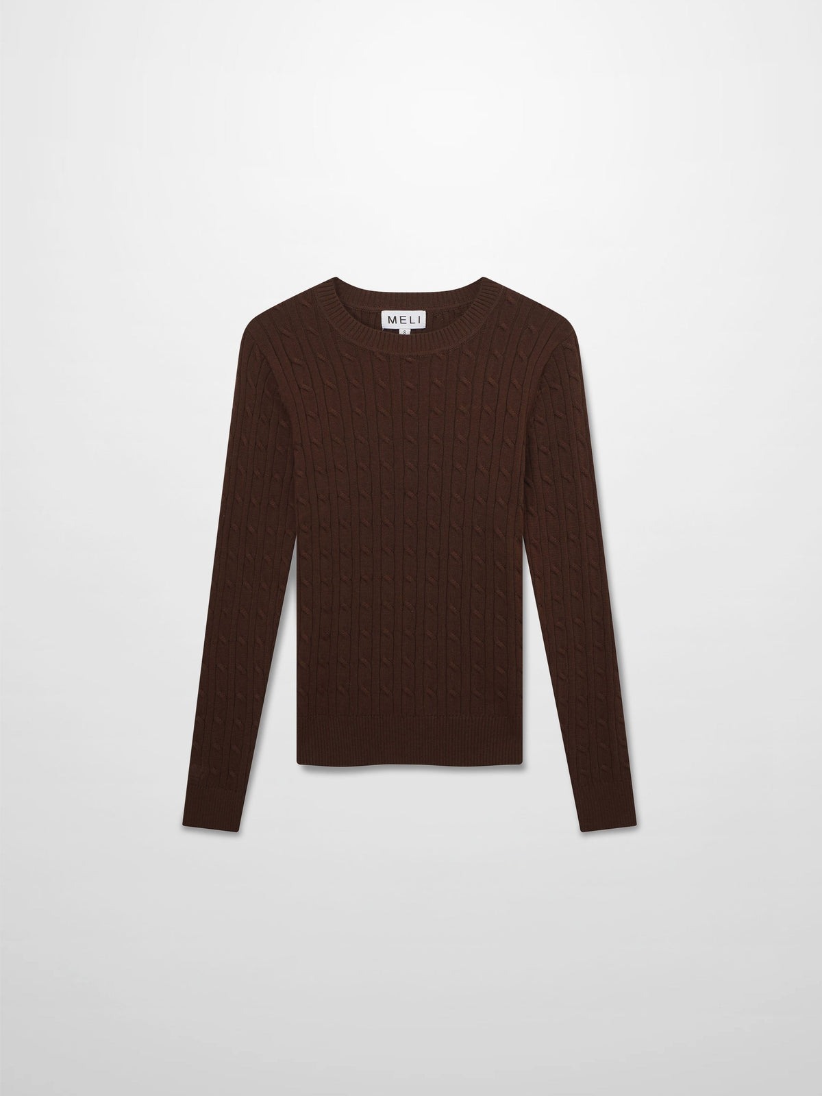 Crew Neck Cable Sweater-Brown