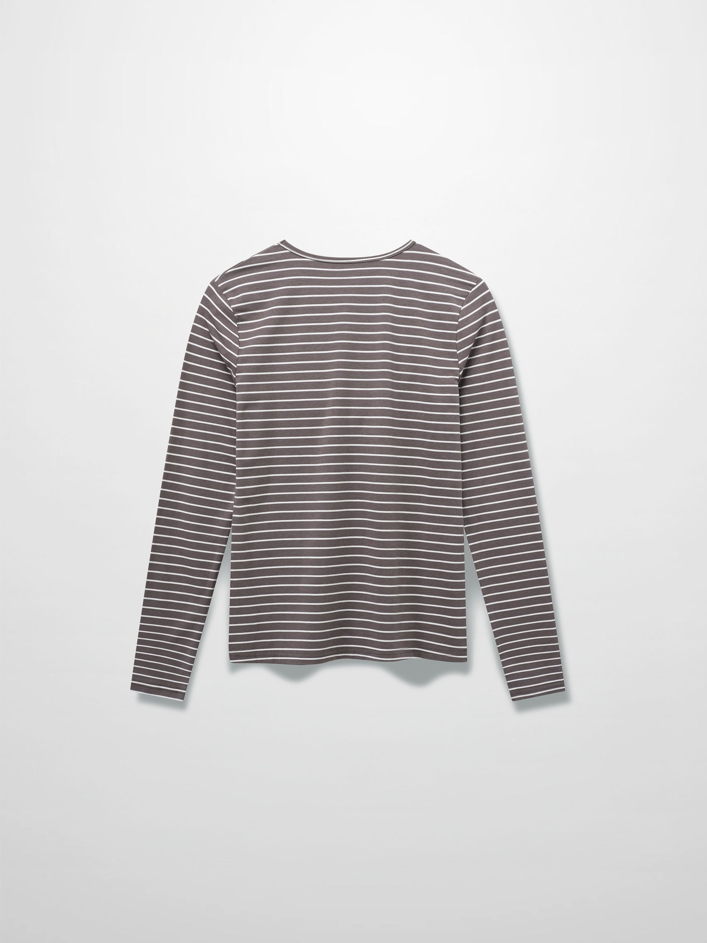 Flat Striped High V Long Sleeve-Grey/White