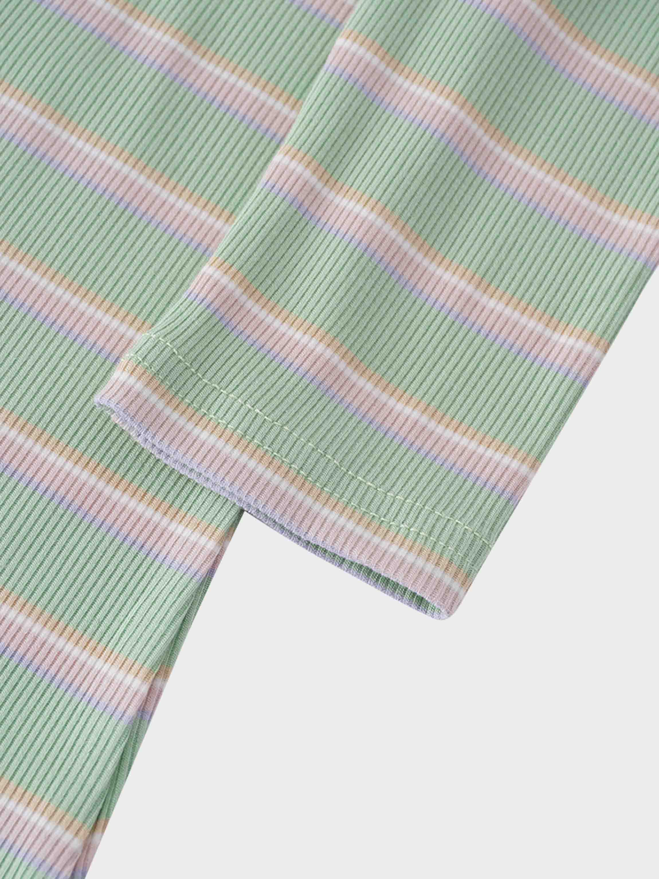 Ribbed Striped High V Tee Long Sleeve-Mint/Pink