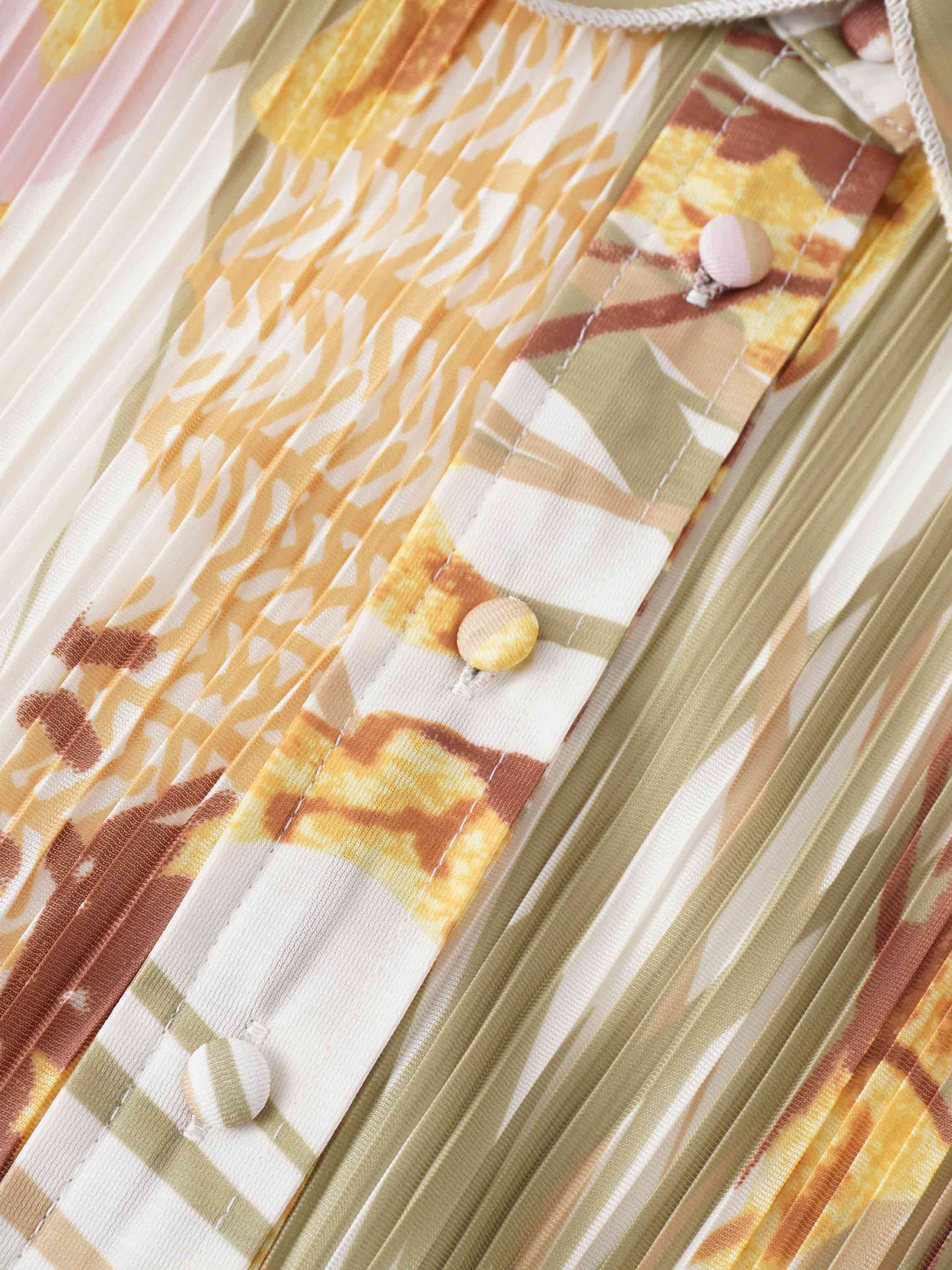 Micro Pleats Princess Style Dress-Pastel Floral