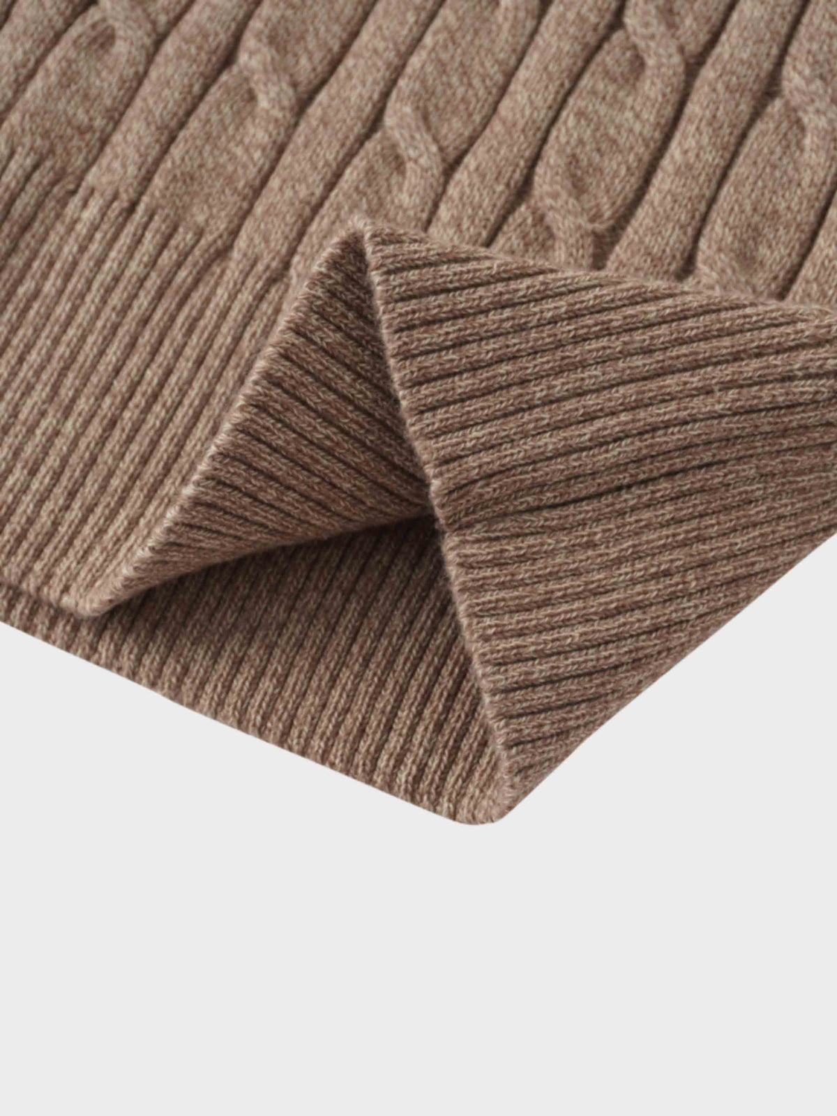 Crew Neck Cable Sweater-Heathered Camel