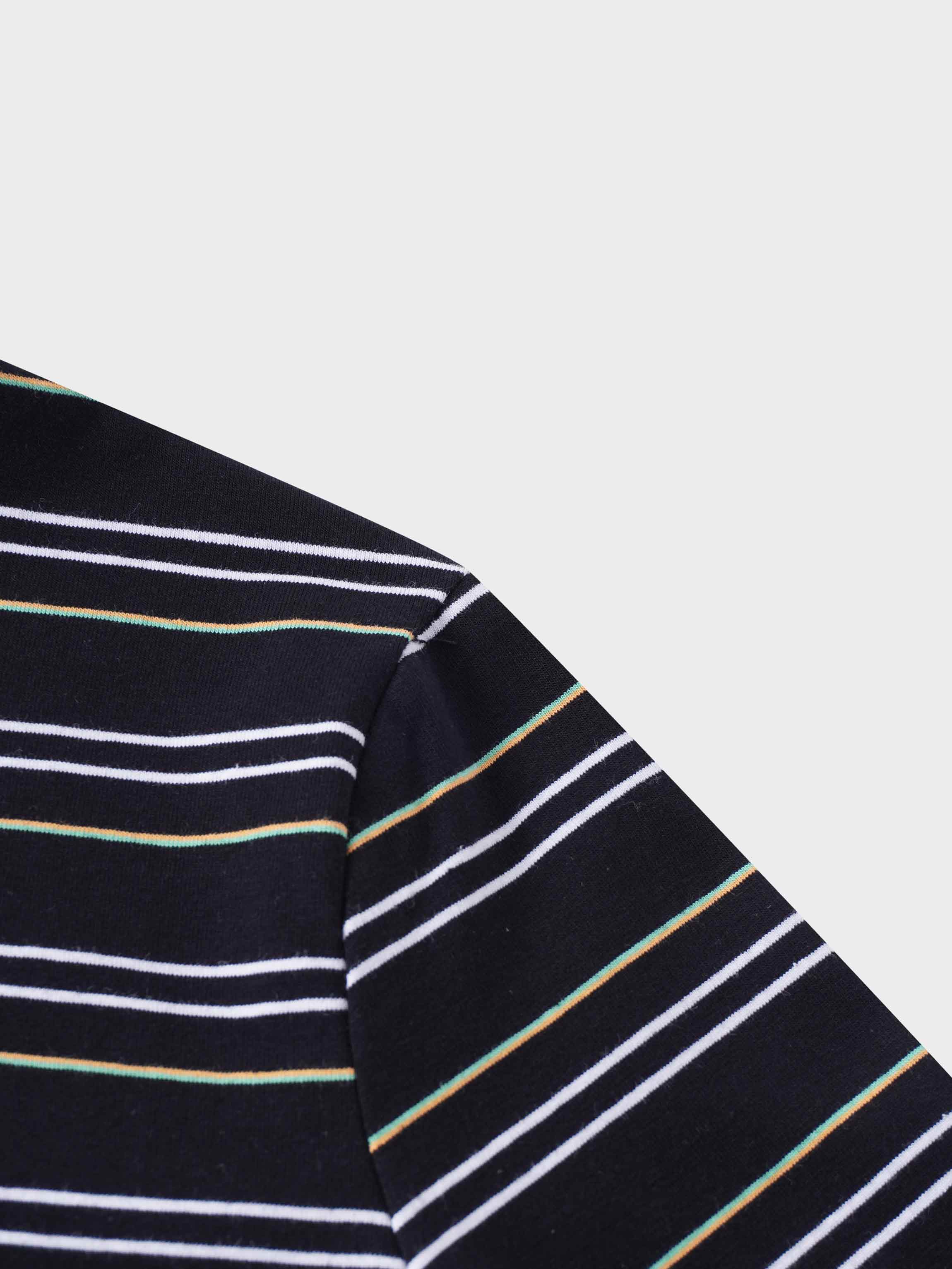 Flat Striped Crew Long Sleeve-Black/White/Green