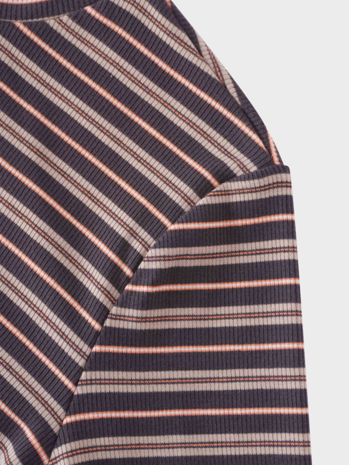 Striped Ribbed Turtleneck-Grey/Peach