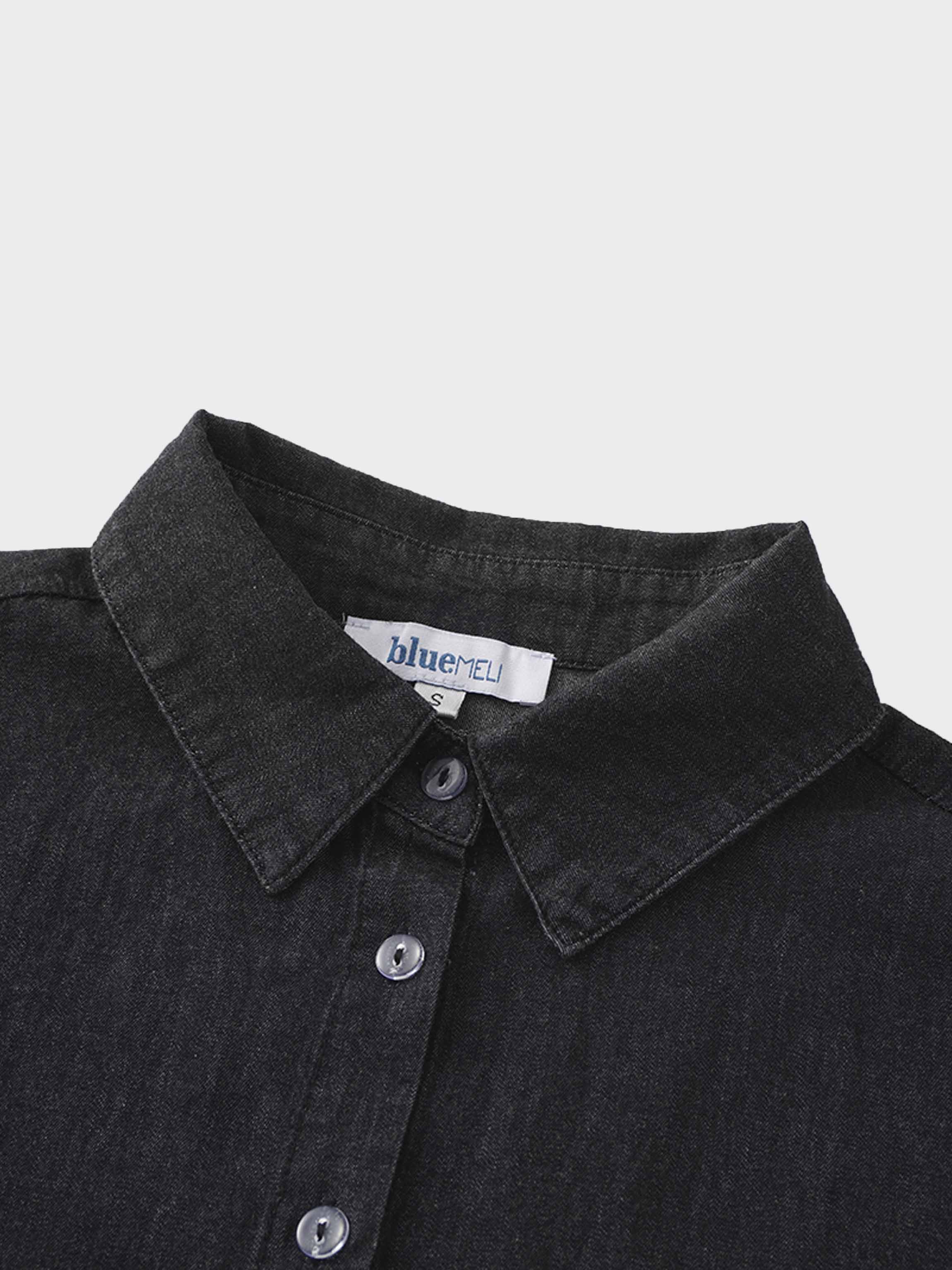 Denim Button Down Blouse-Black