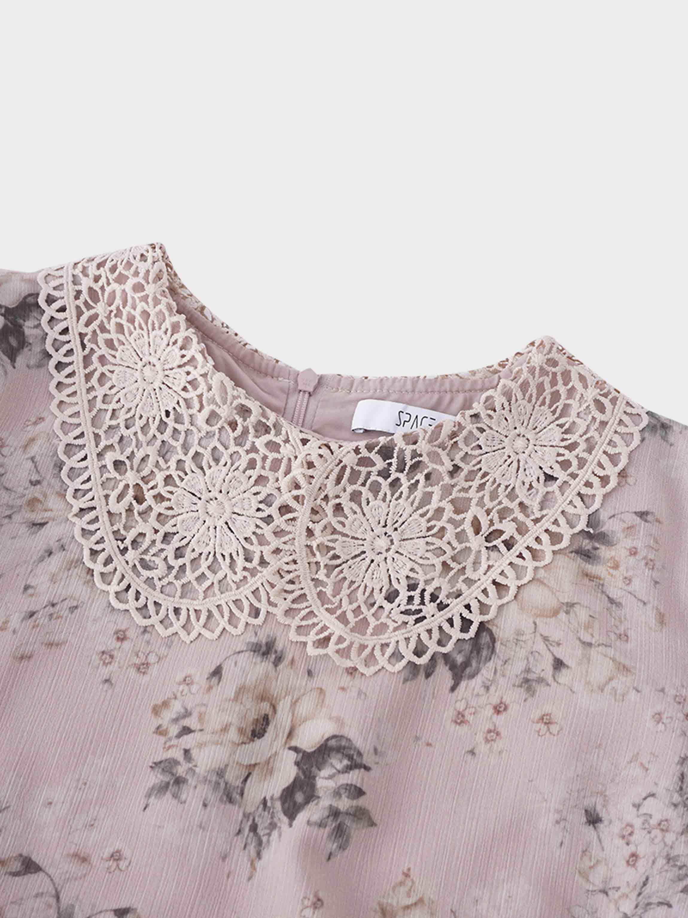 Collared Belted Tiered Dress-Vintage Floral