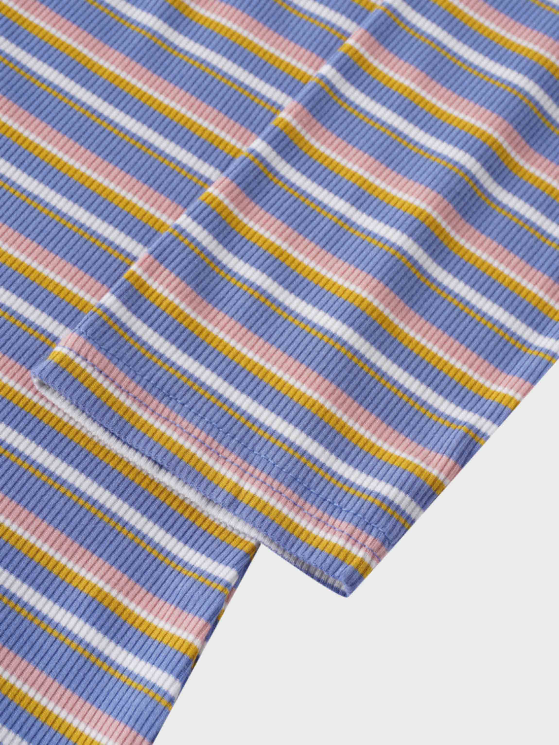 Ribbed Striped Crew 3/4 Sleeve-Light Blue/Pink
