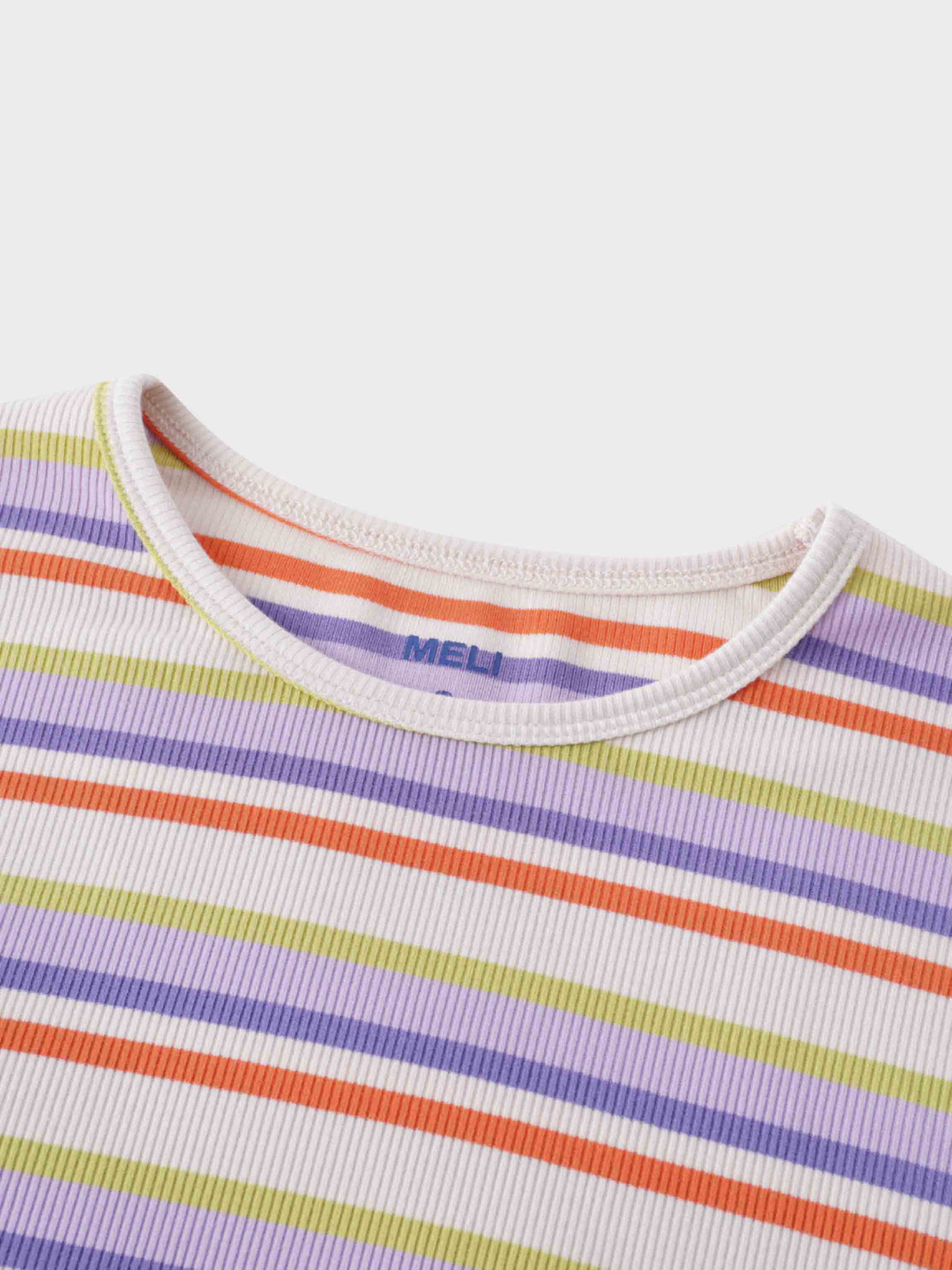 Ribbed Striped Crew 3/4 Sleeve-Orange/Purple