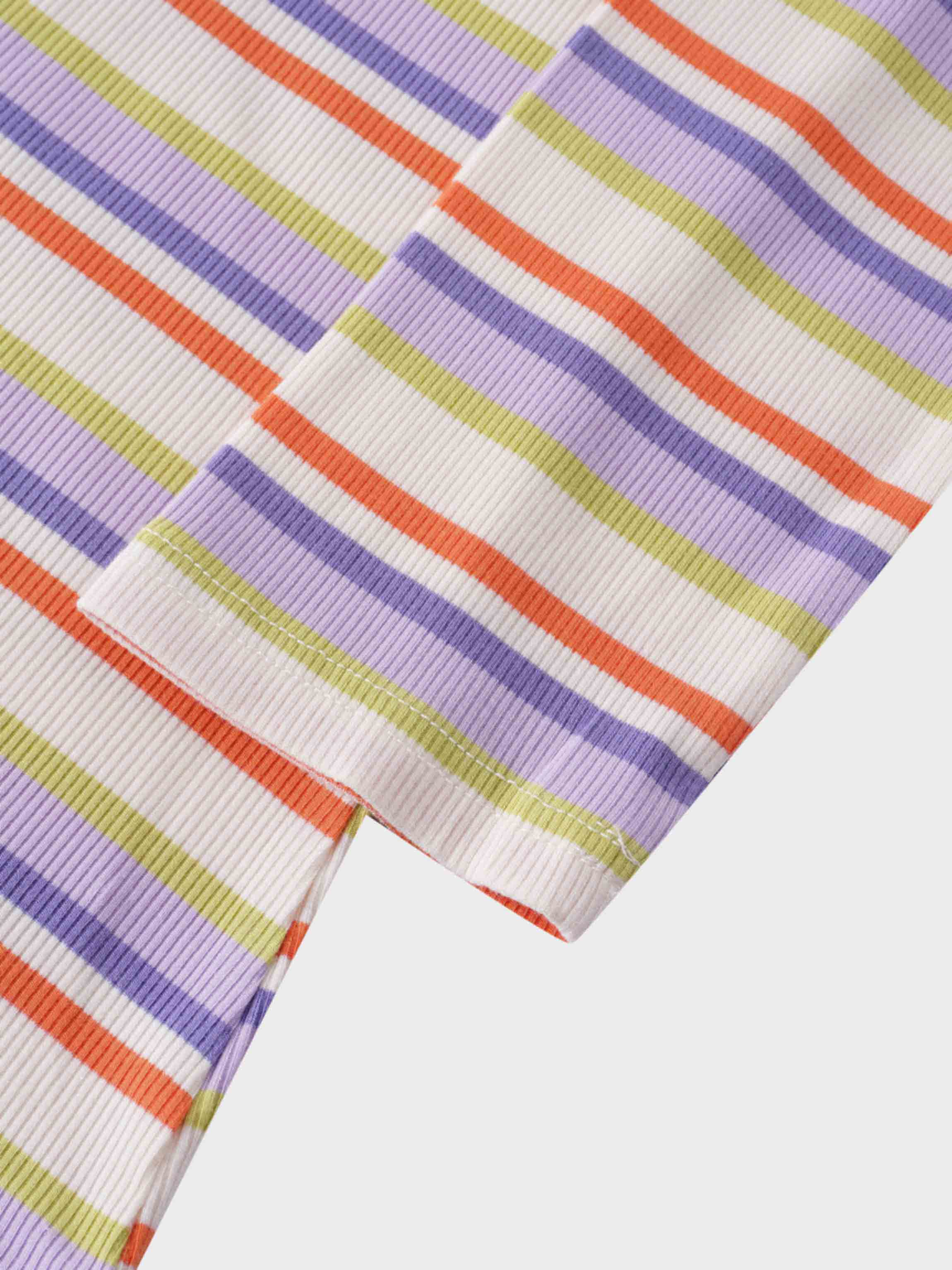 Ribbed Striped Crew 3/4 Sleeve-Orange/Purple