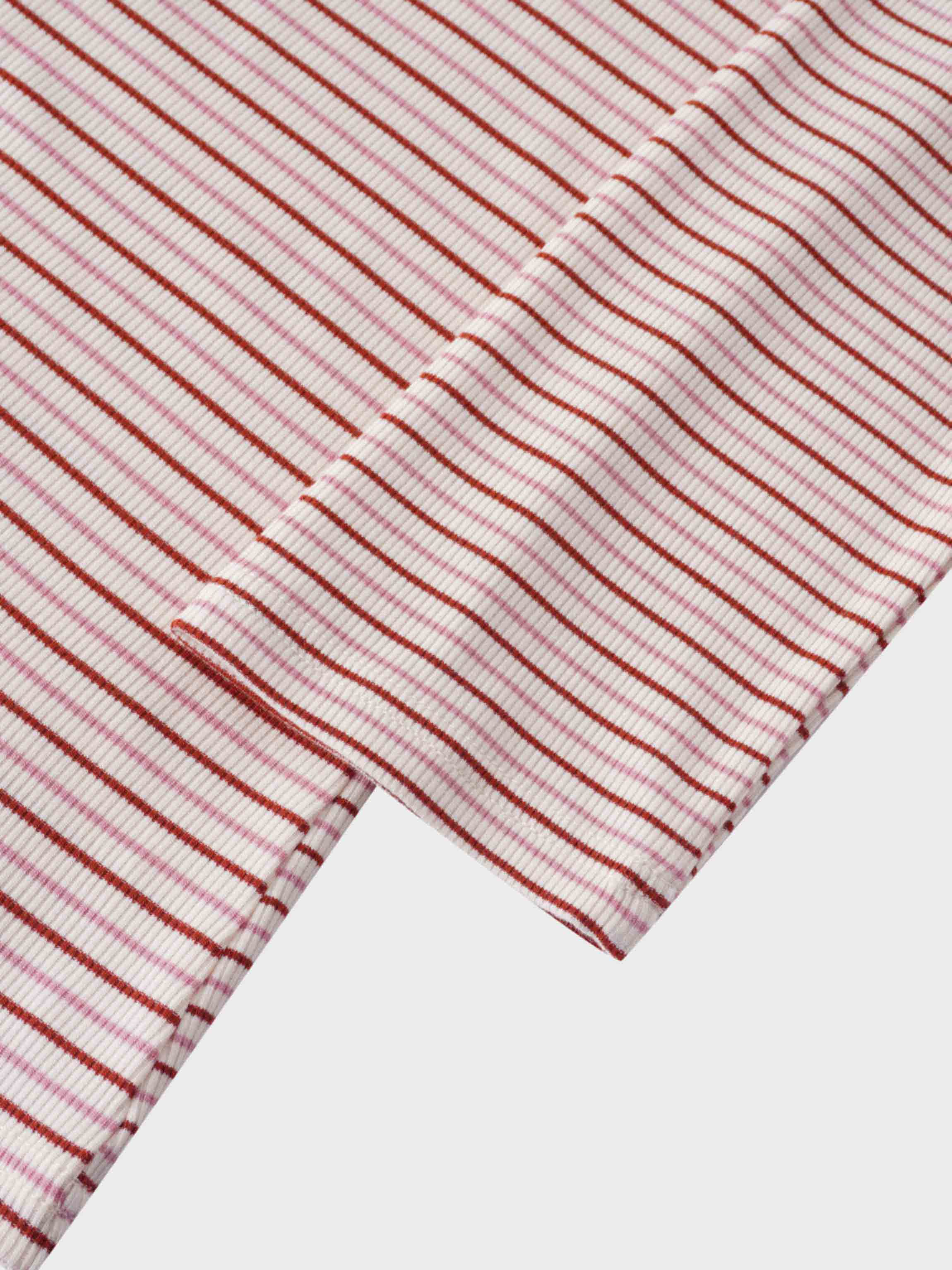 Ribbed Striped Crew 3/4 Sleeve-Pink/Raspberry