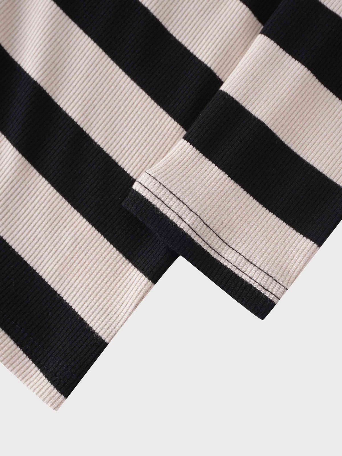 Striped Ribbed Turtleneck-Black/Cream