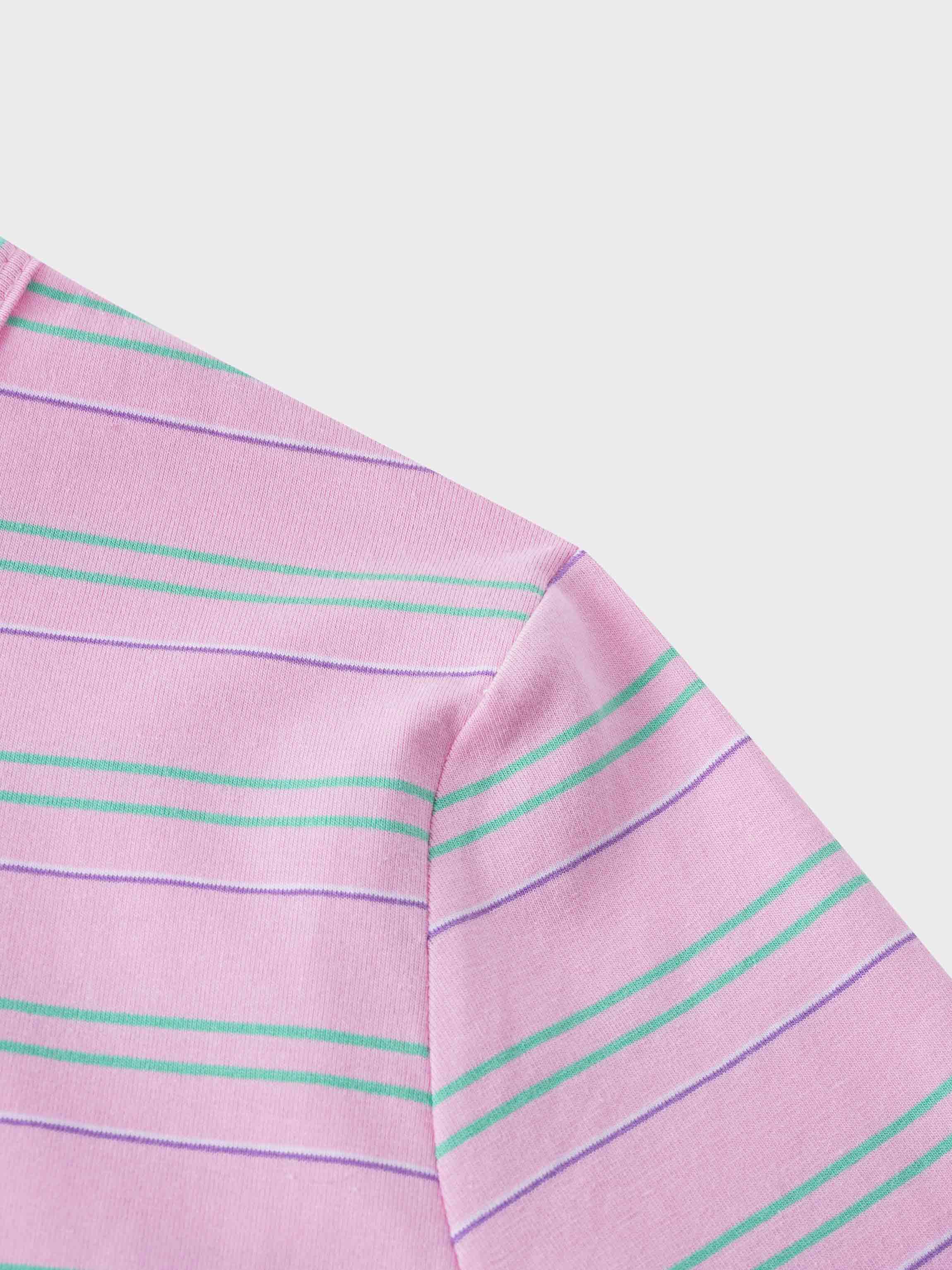 Flat Striped Crew Tee 3Q-Pink