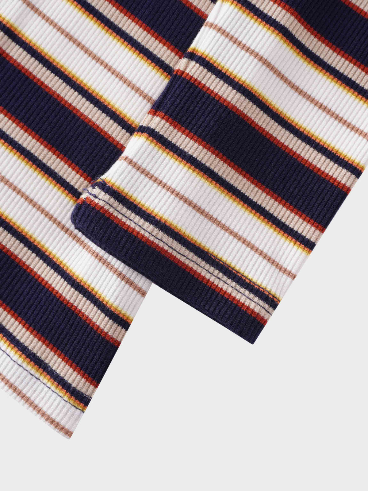 Striped Ribbed Turtleneck-Navy/Camel