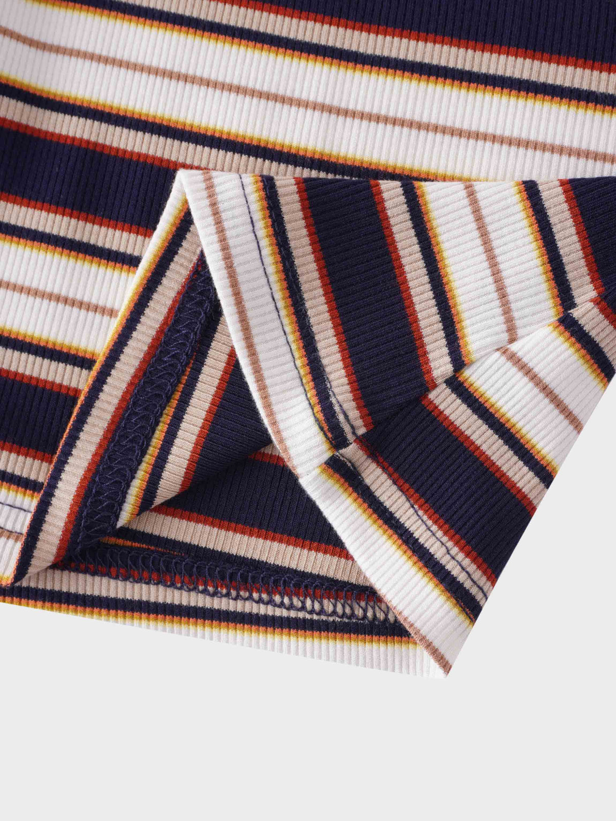 Striped Ribbed Turtleneck-Navy/Camel