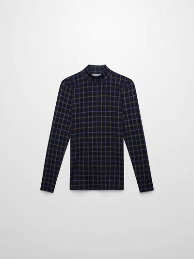 Printed Modal Turtleneck-Blue Plaid