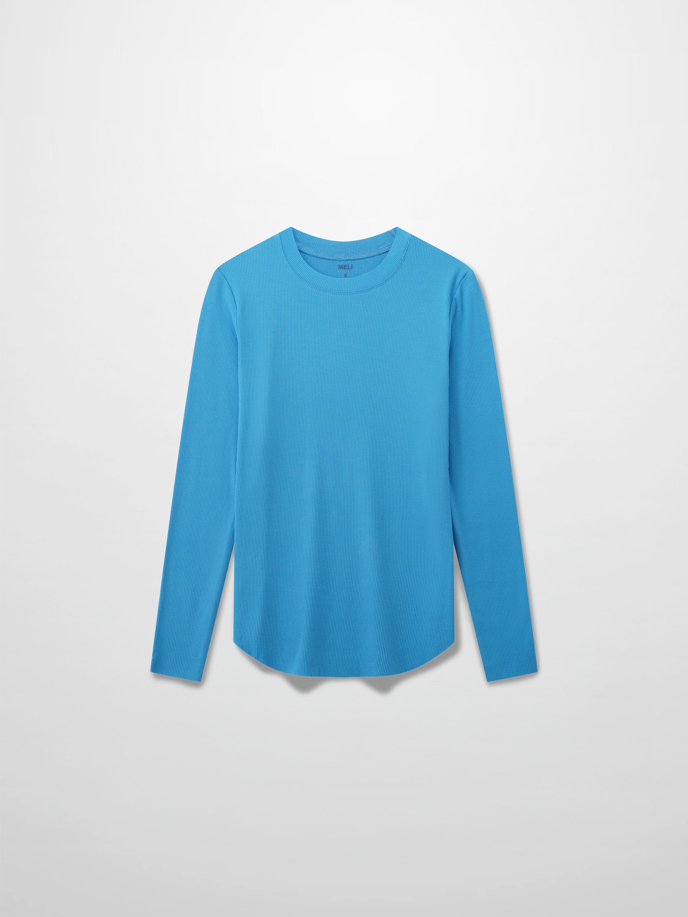 Rounded Hem Ribbed T-Shirt-Sky Blue