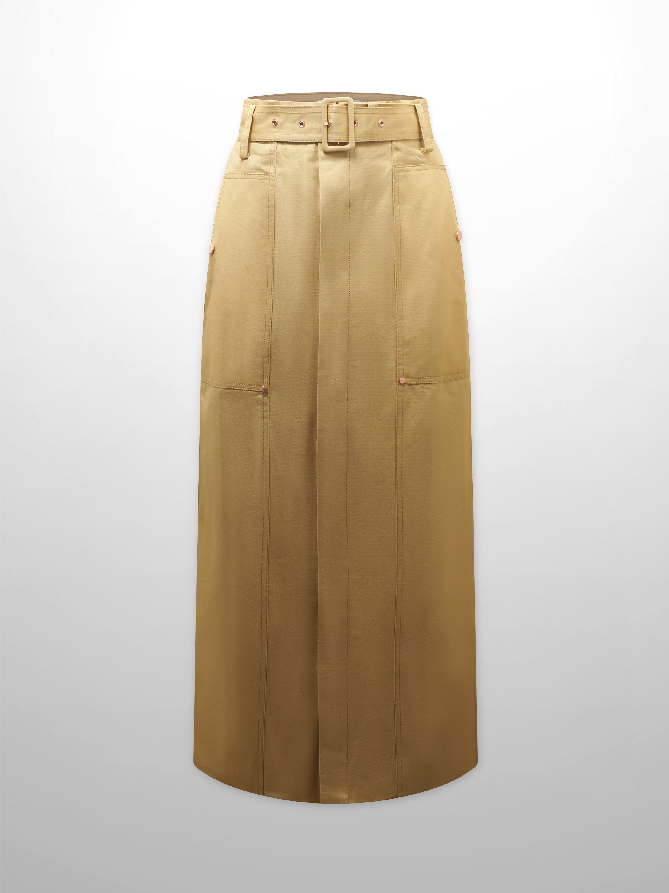 Belted Cotton Cargo Skirt-Desert Sand