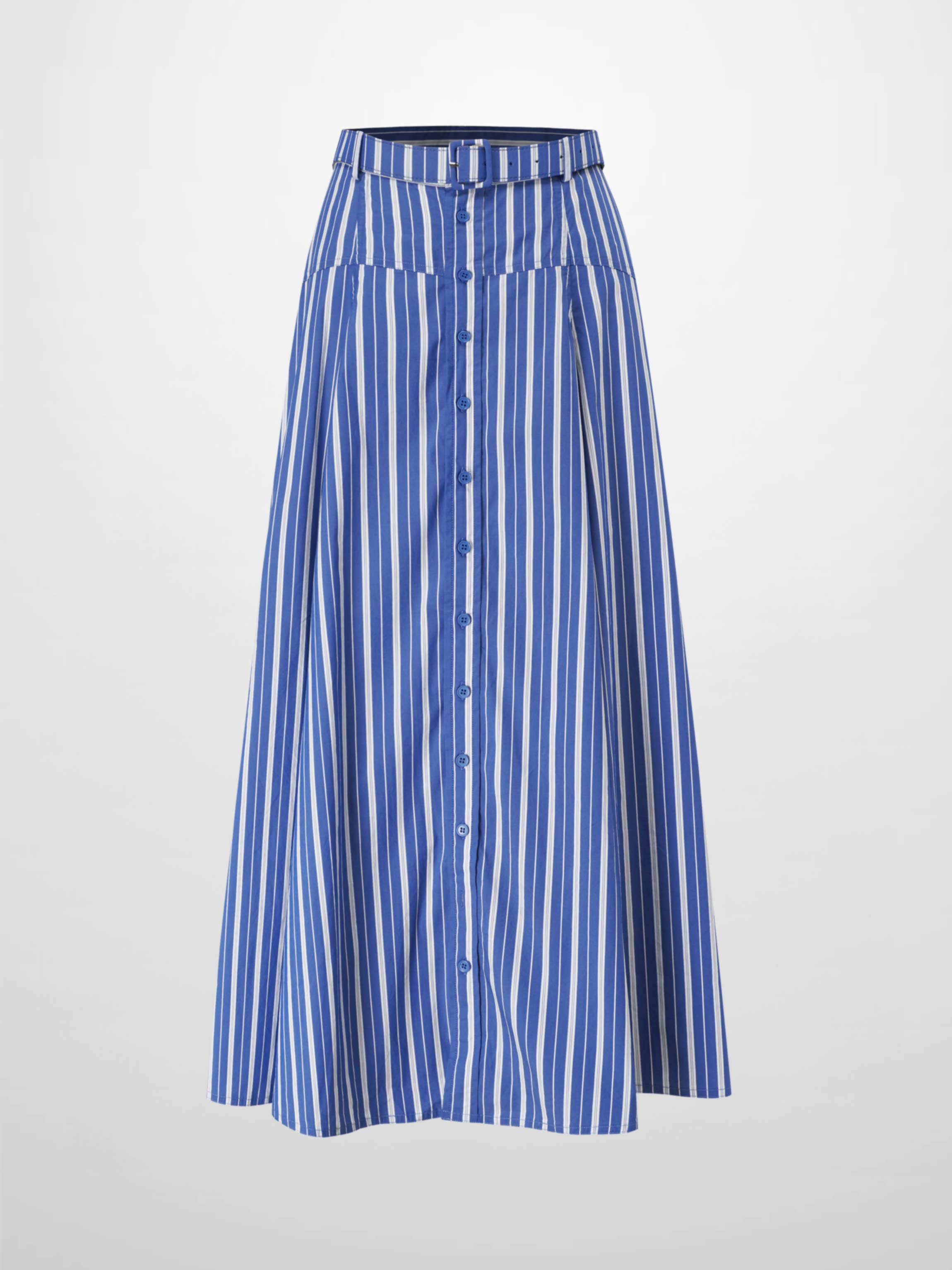 Button Down Yoke Circle Skirt-Blue Stripe