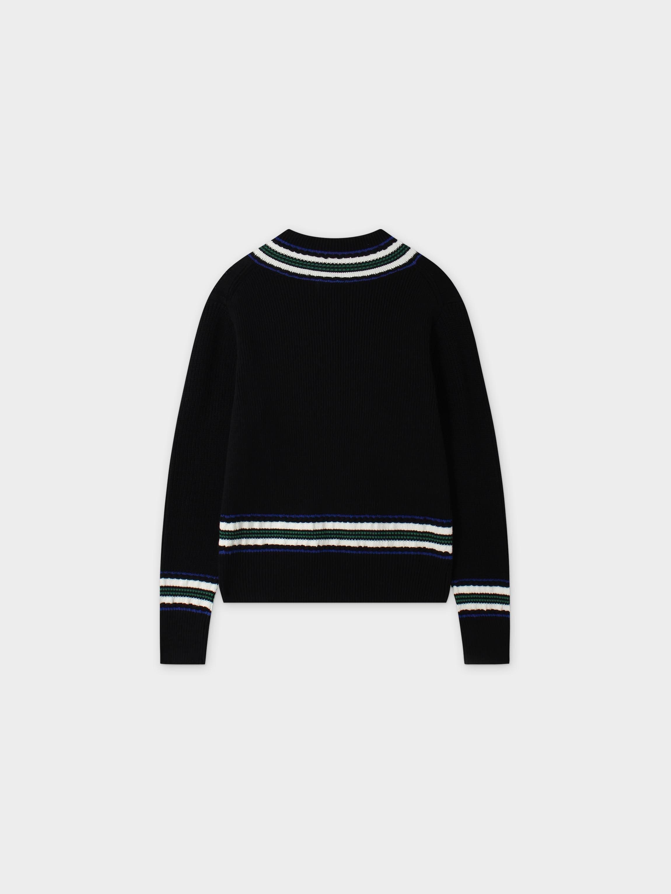 V-Neck Cable Sweater-Black/Green