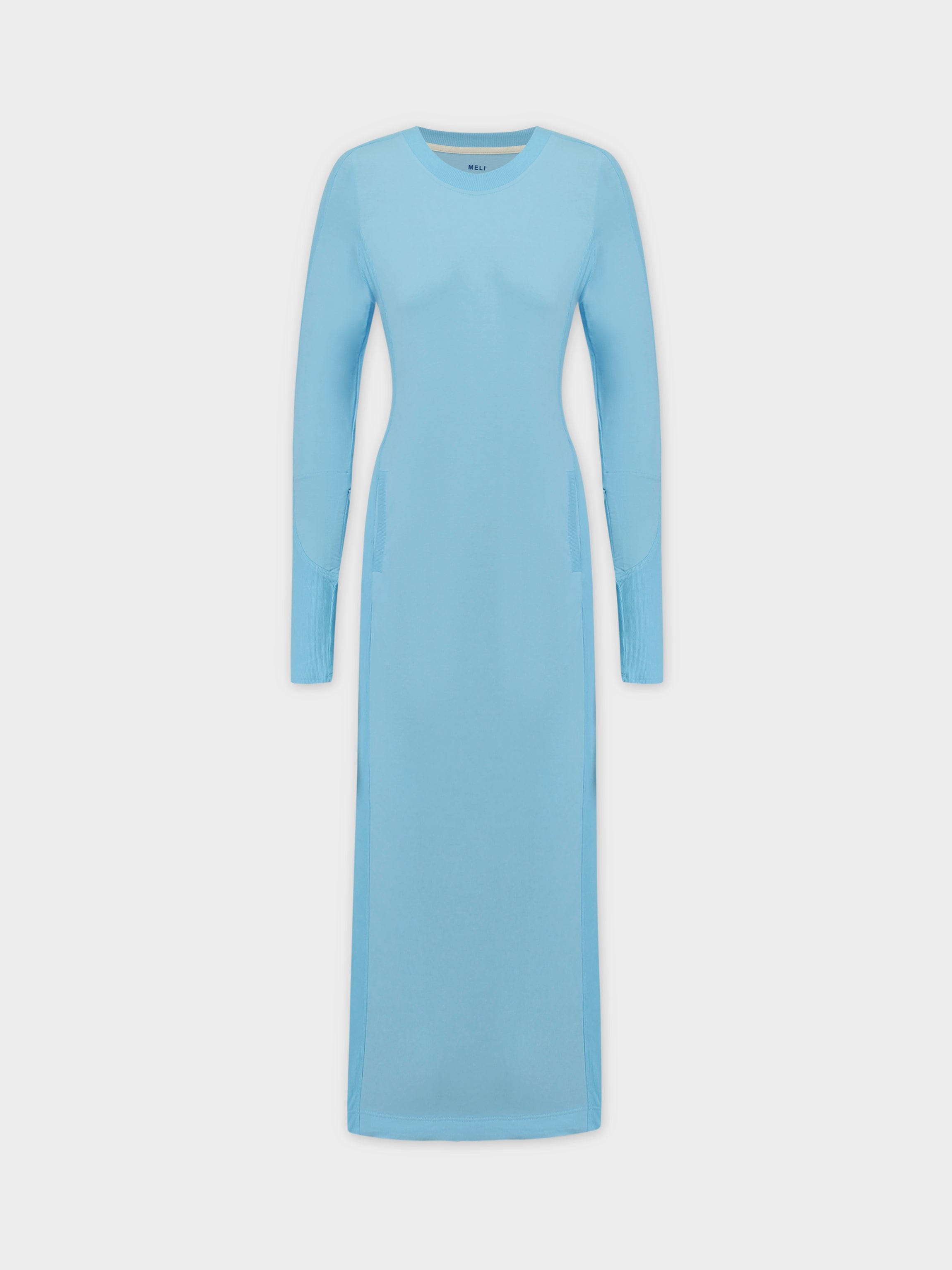 CREW NECK POCKET TEE DRESS 52"-SKY BLUE