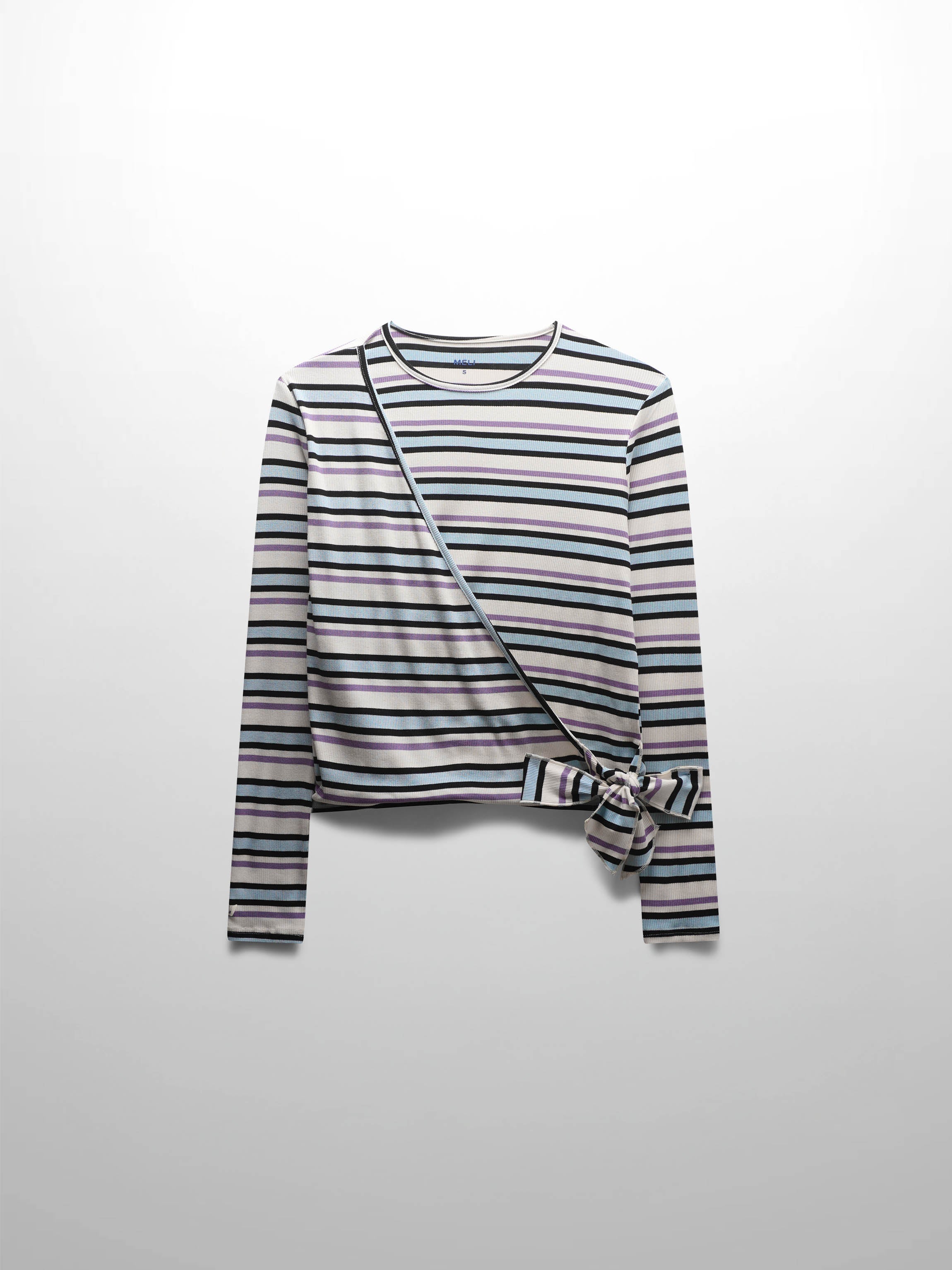 Striped Wrap Tee-Ivory/Light Blue
