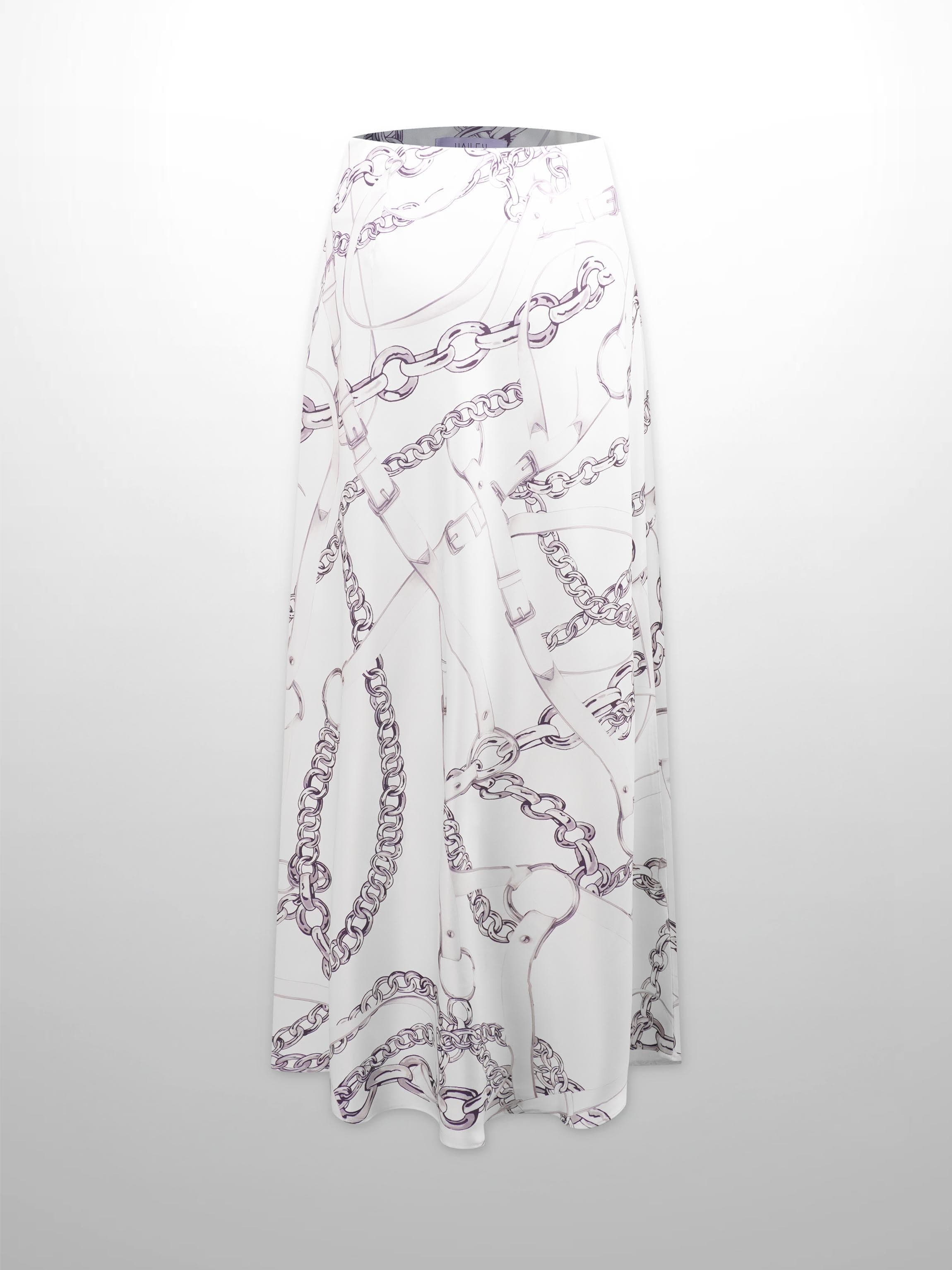 Printed Faux Satin Slip Skirt-Chain Design