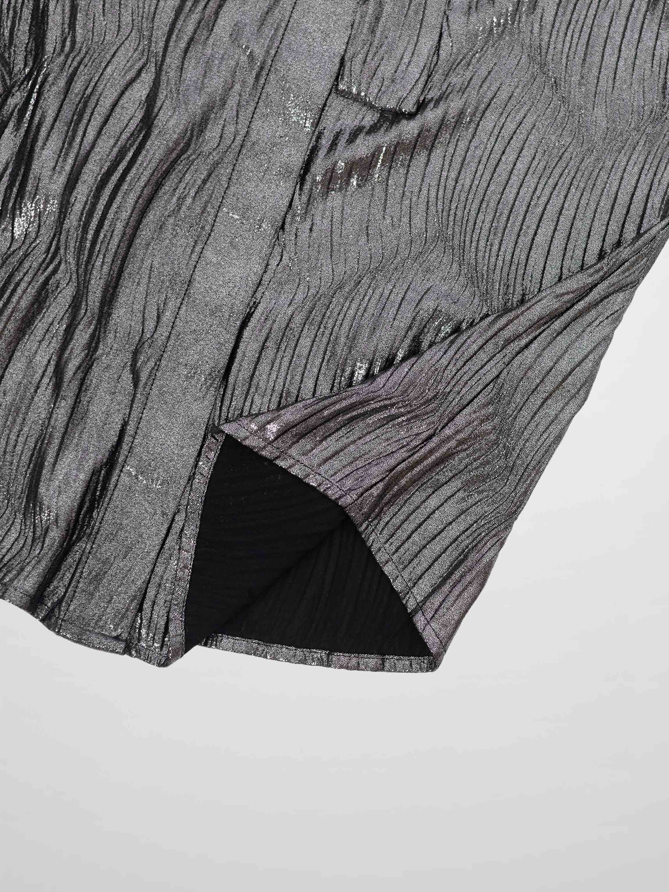 Shimmer Texture Bow Blouse-Black/Silver