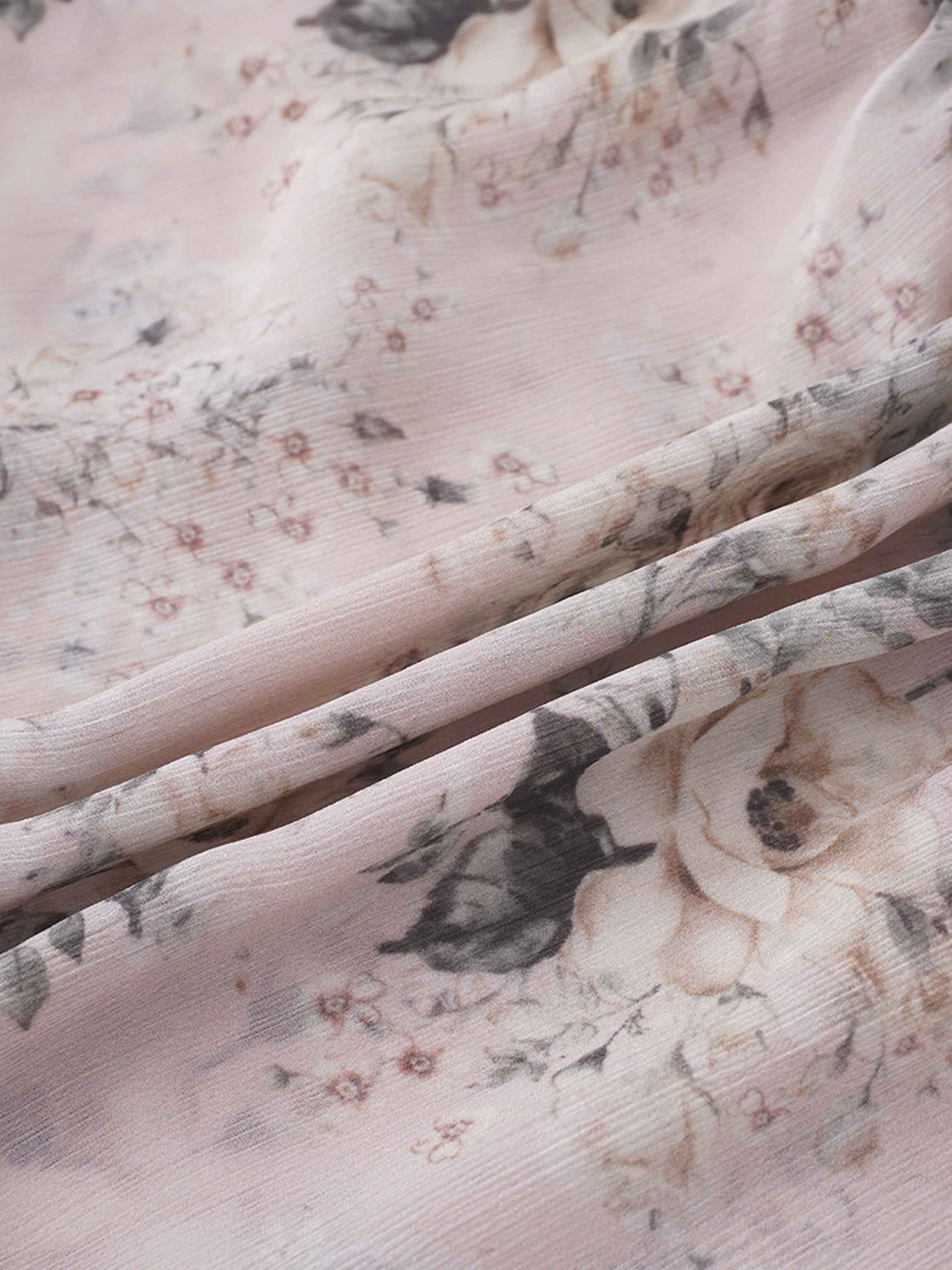 Collared Belted Tiered Dress-Vintage Floral