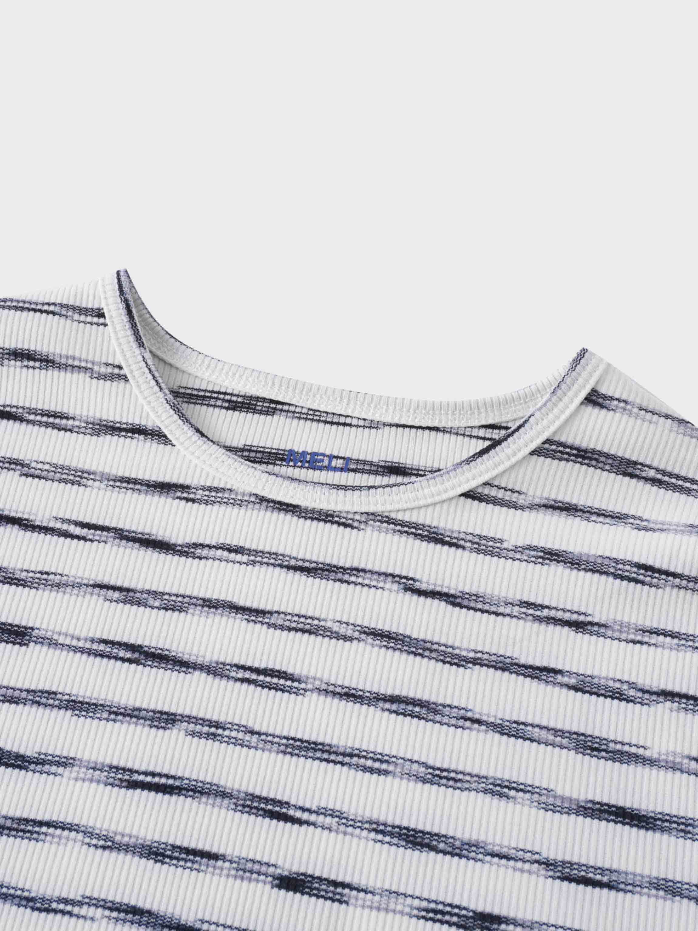 Multi Striped Ribbed Crew-Space Dye Black