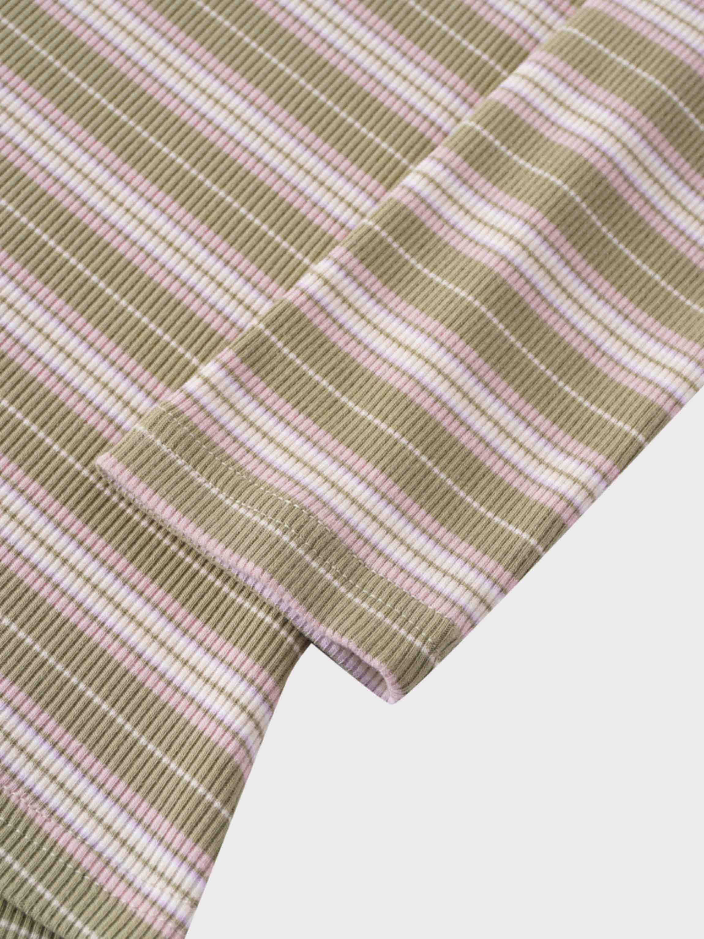 Multi Striped Ribbed Crew-Sage/Pink