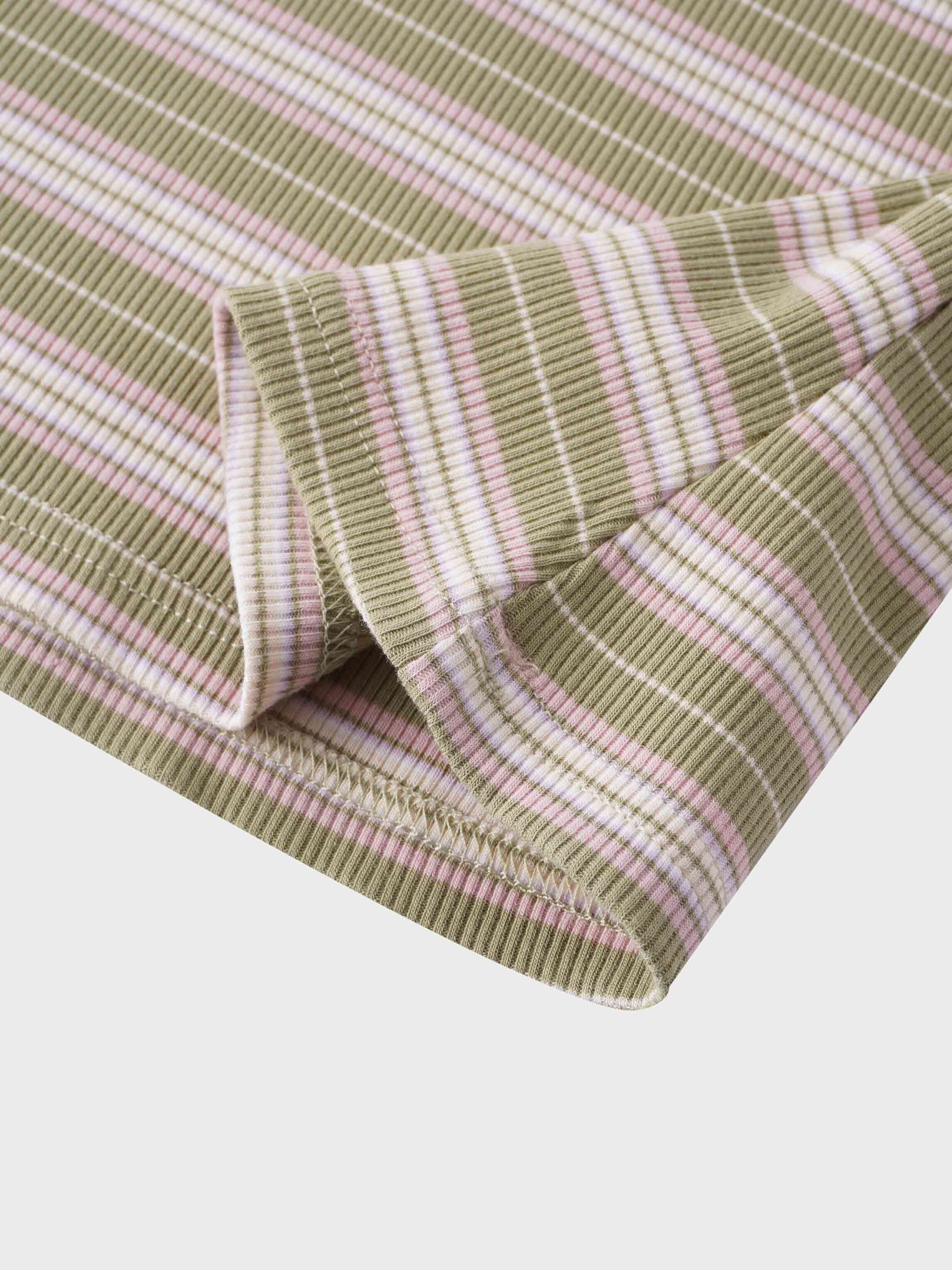 Multi Striped Ribbed Crew-Sage/Pink