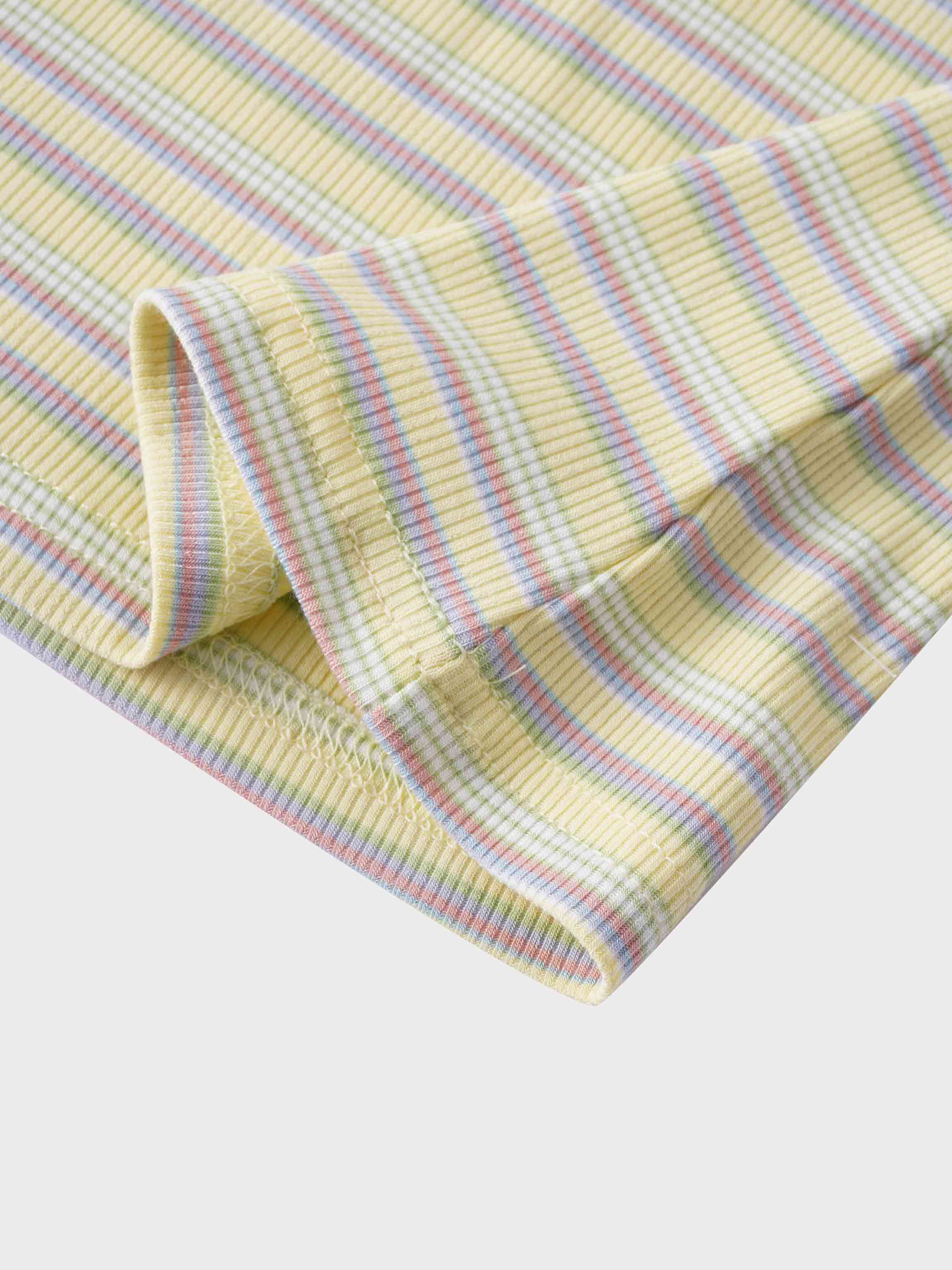 Multi Striped Ribbed Crew-Yellow