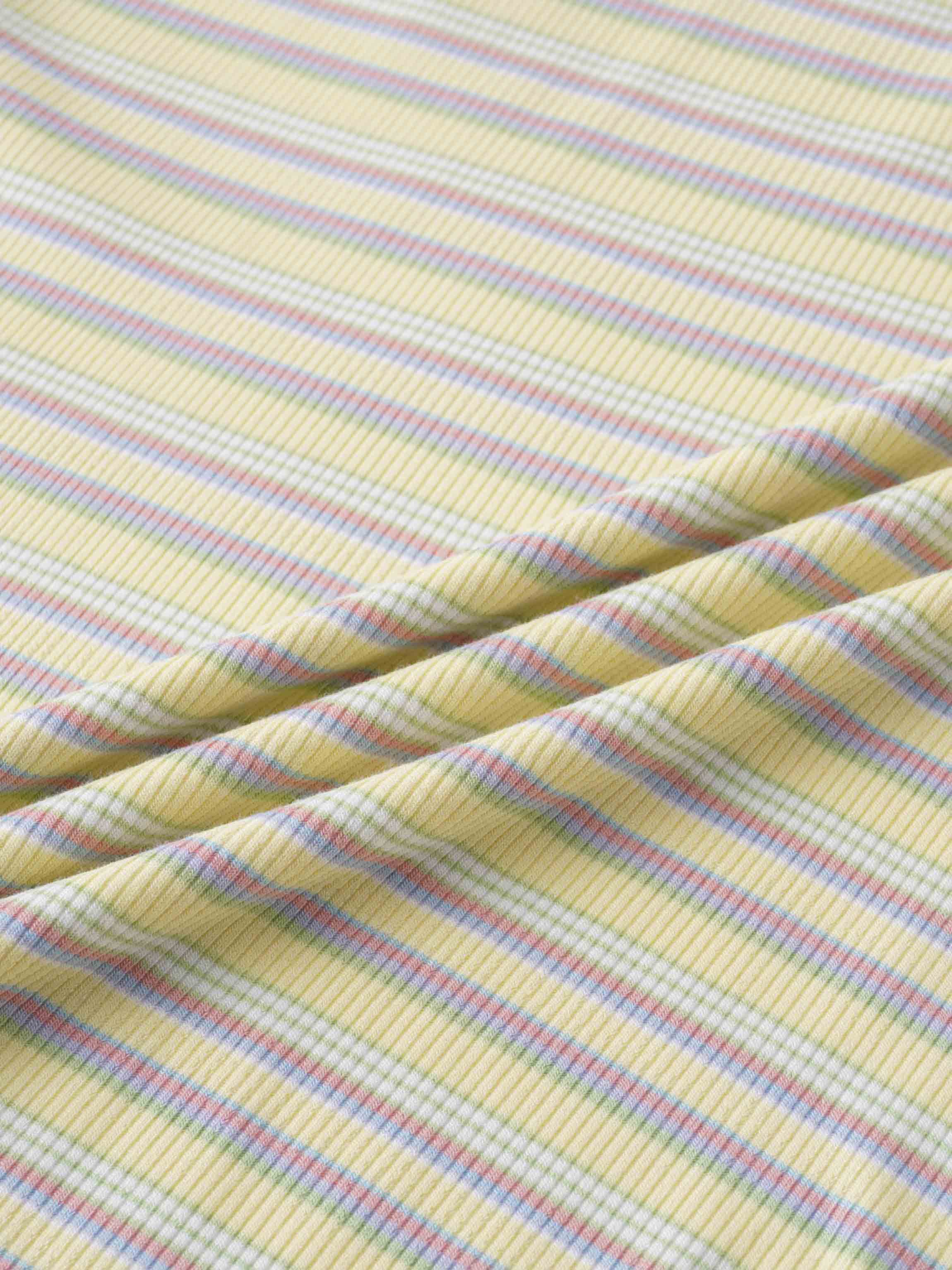 Multi Striped Ribbed Crew-Yellow