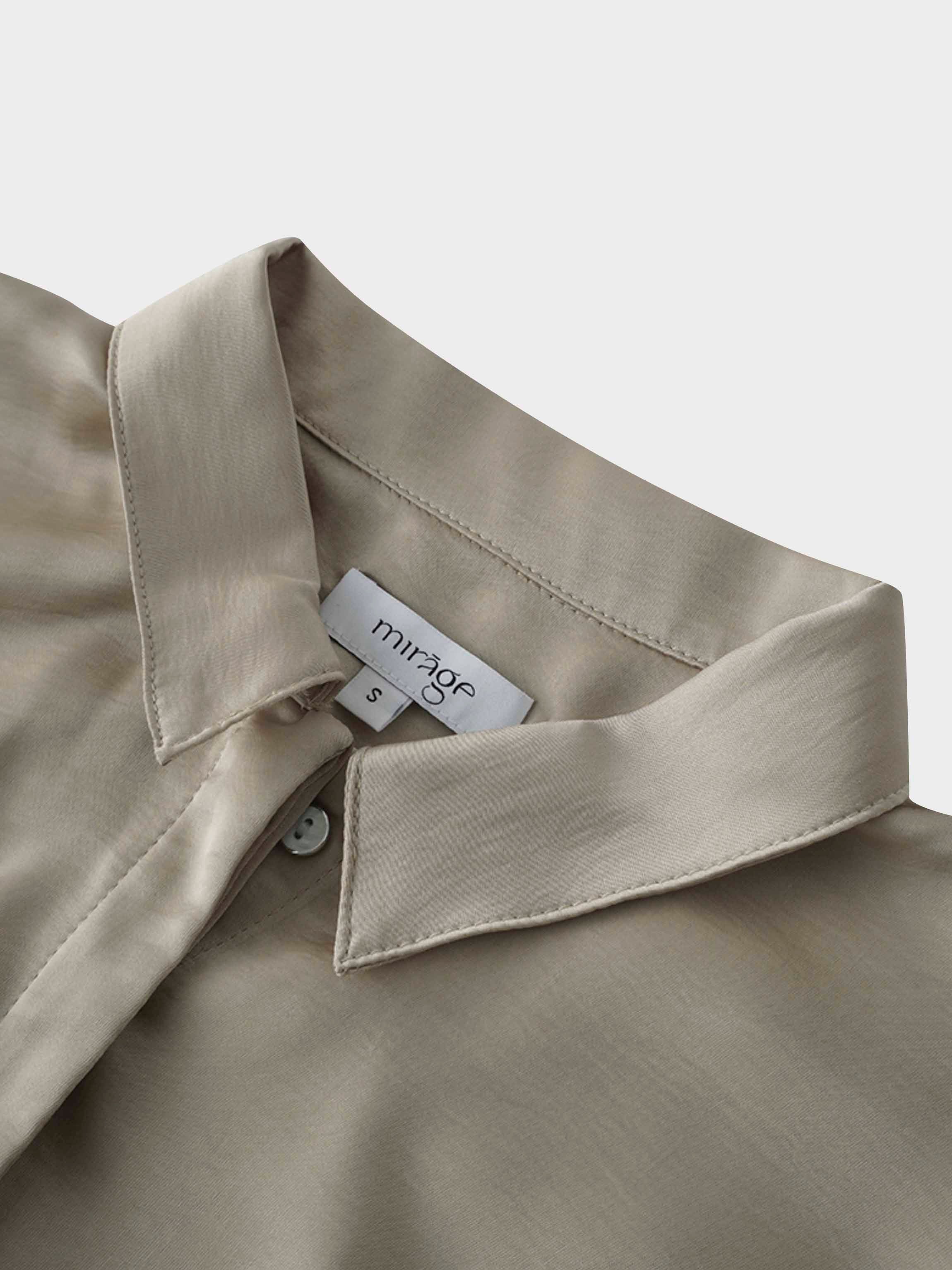 High/Low Faux Satin Crossover Top-Celery Green