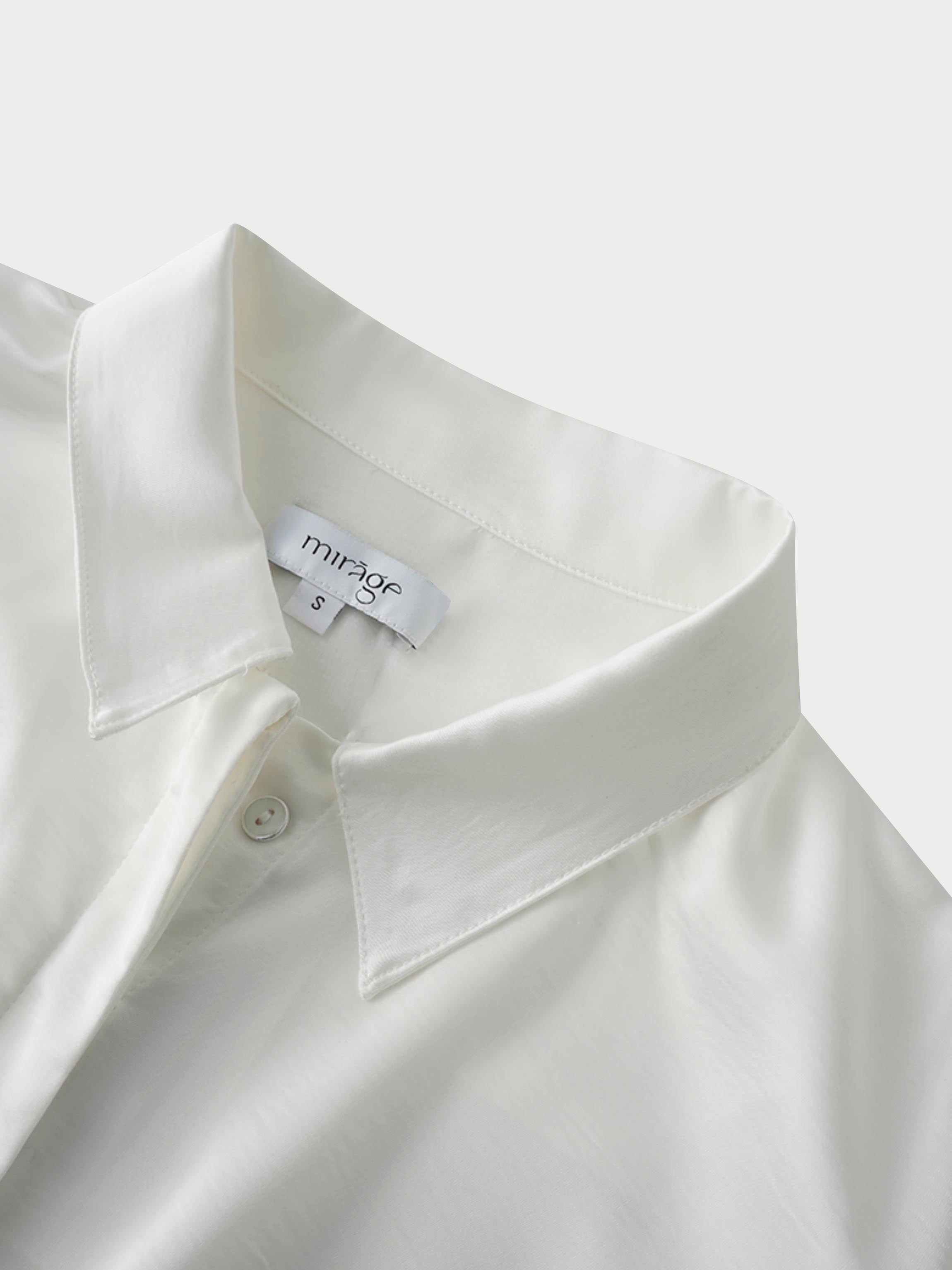 High/Low Faux Satin Crossover Top-White