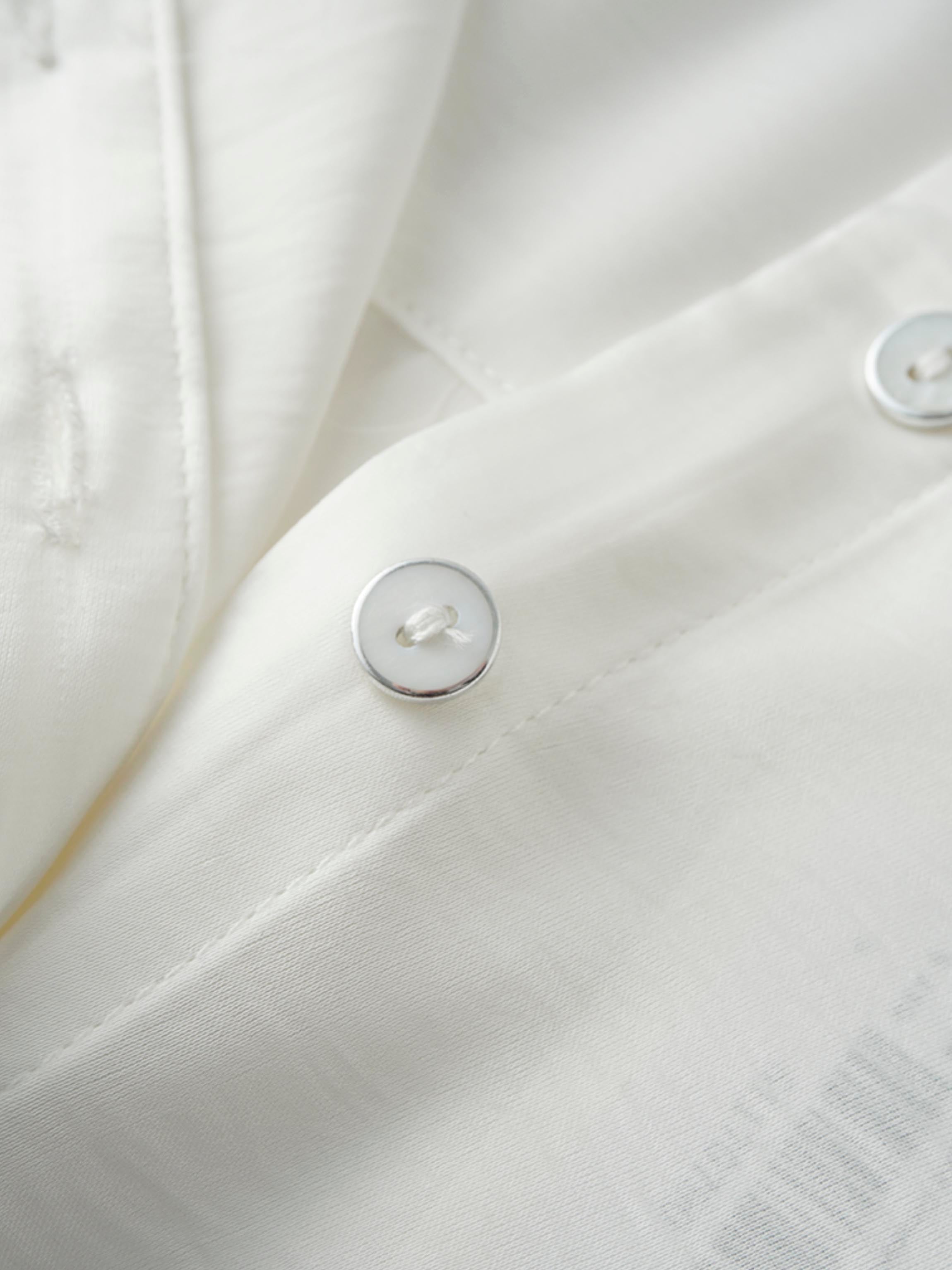 High/Low Faux Satin Crossover Top-White