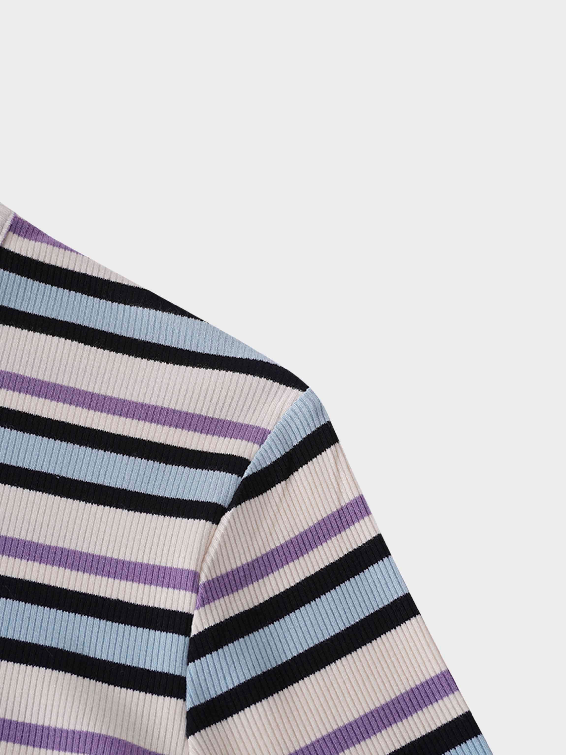 Striped Wrap Tee-Ivory/Light Blue