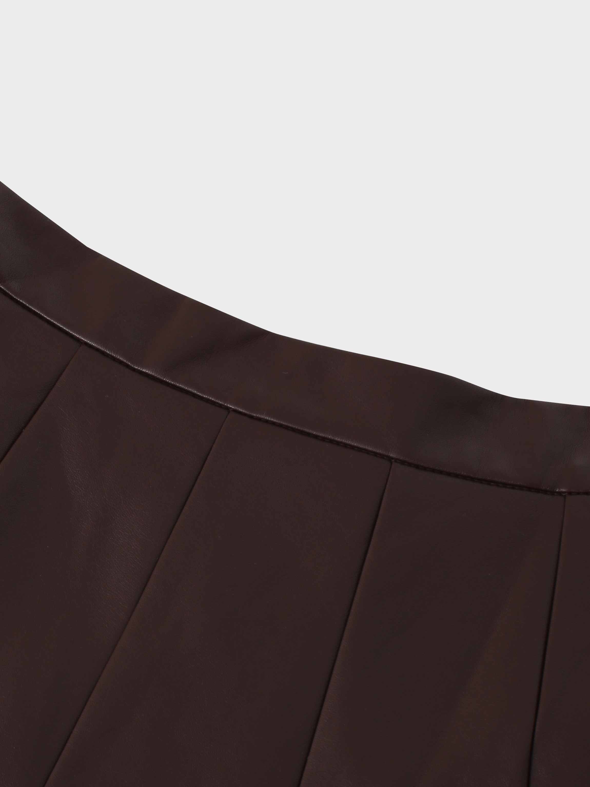 Flare Leather Skirt 25.5"-Brown